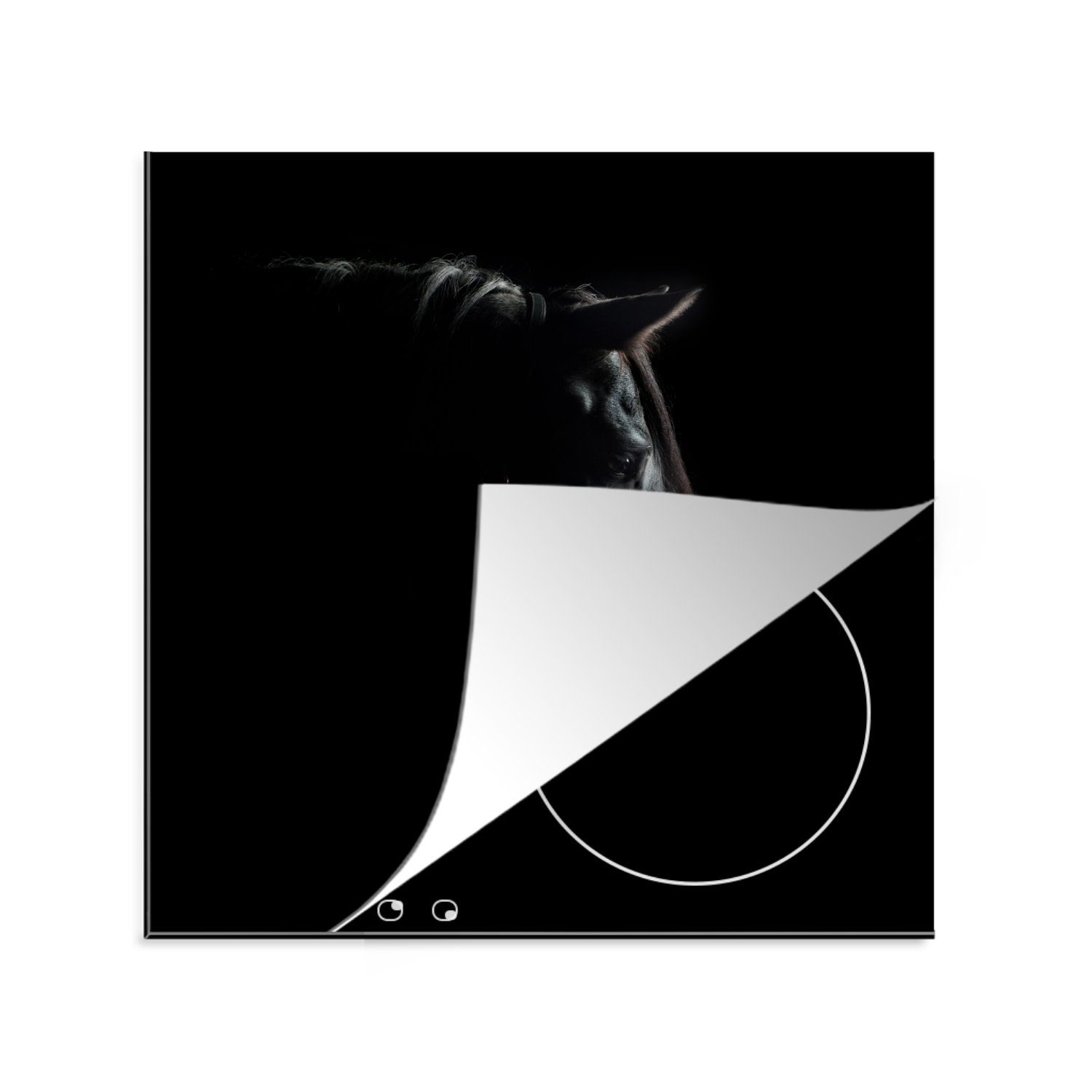 MuchoWow Herdblende-/Abdeckplatte Pferd - Leicht - Schwarz, Vinyl, (1 tlg), 78x78 cm, Ceranfeldabdeckung, Arbeitsplatte für küche