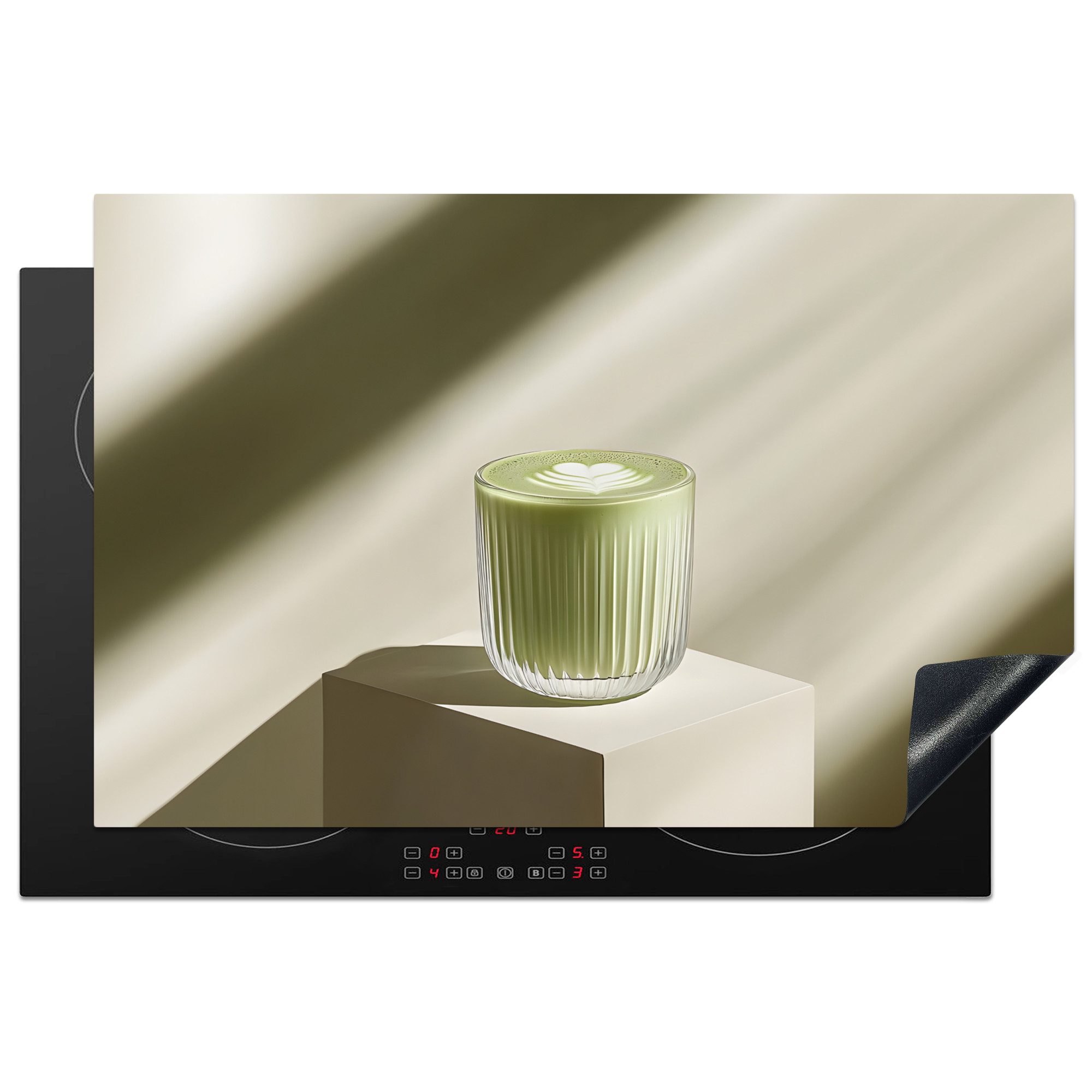 MuchoWow Herd-Abdeckplatte Matcha - Glas - Grün - Minimalistisch, Vinyl, (1 tlg), Küche Herdabdeckplatte Ceranfeld, Küchengeräte, 81.6x52.7 cm