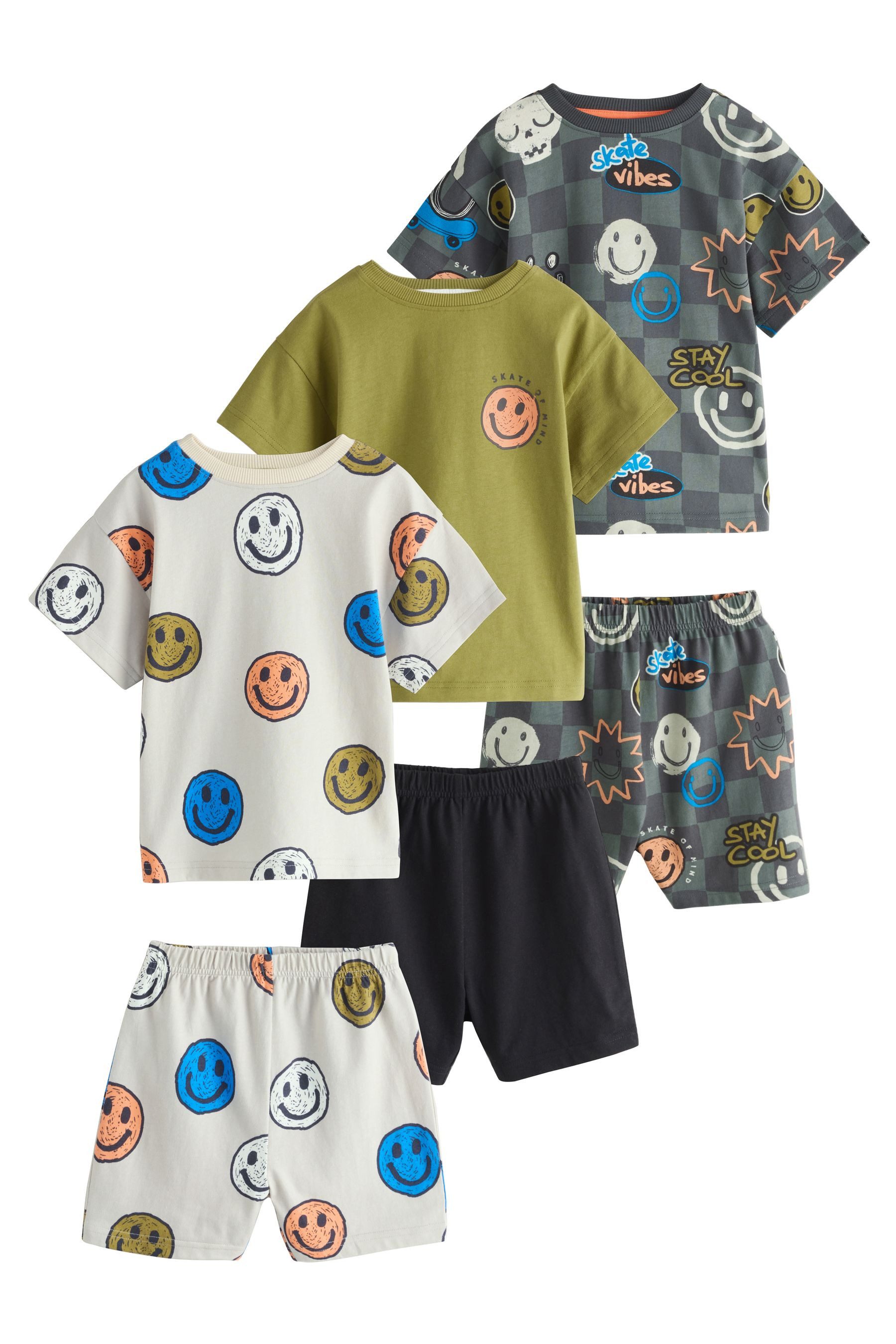 Pyjama Kurze Schlafanzüge mit Happy Face, 3er-Pack