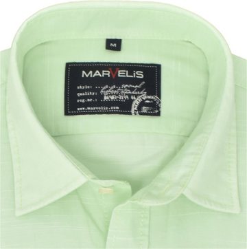 MARVELIS Langarmhemd Freizeithemd - Casual Fit - Langarm - Einfarbig - Hellgrün Leinenoptik