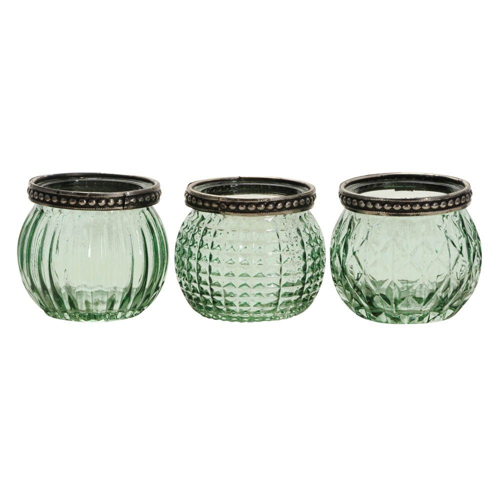 Windlicht Teelichthalter aus Glas Natur Grün ca 7 x 8 cm verschiedene Motive