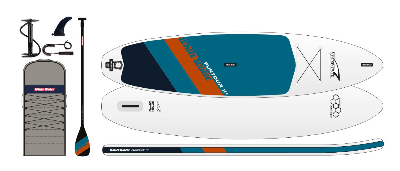 White Water Inflatable SUP-Board Funtour SET 11´4" oceanpatrol, mit Paddel und Pumpe