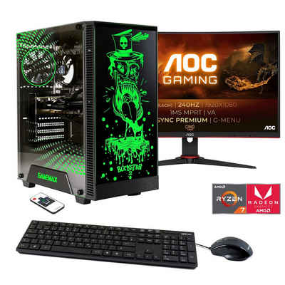 Hyrican Multimedia Rockstar SET02372 PC-Komplettsystem (27", AMD Ryzen 7 5700G, Radeon Graphics, 16 GB RAM, 2000 GB SSD, inklusive 27" Curved Monitor AOC C27G2ZE/BK)