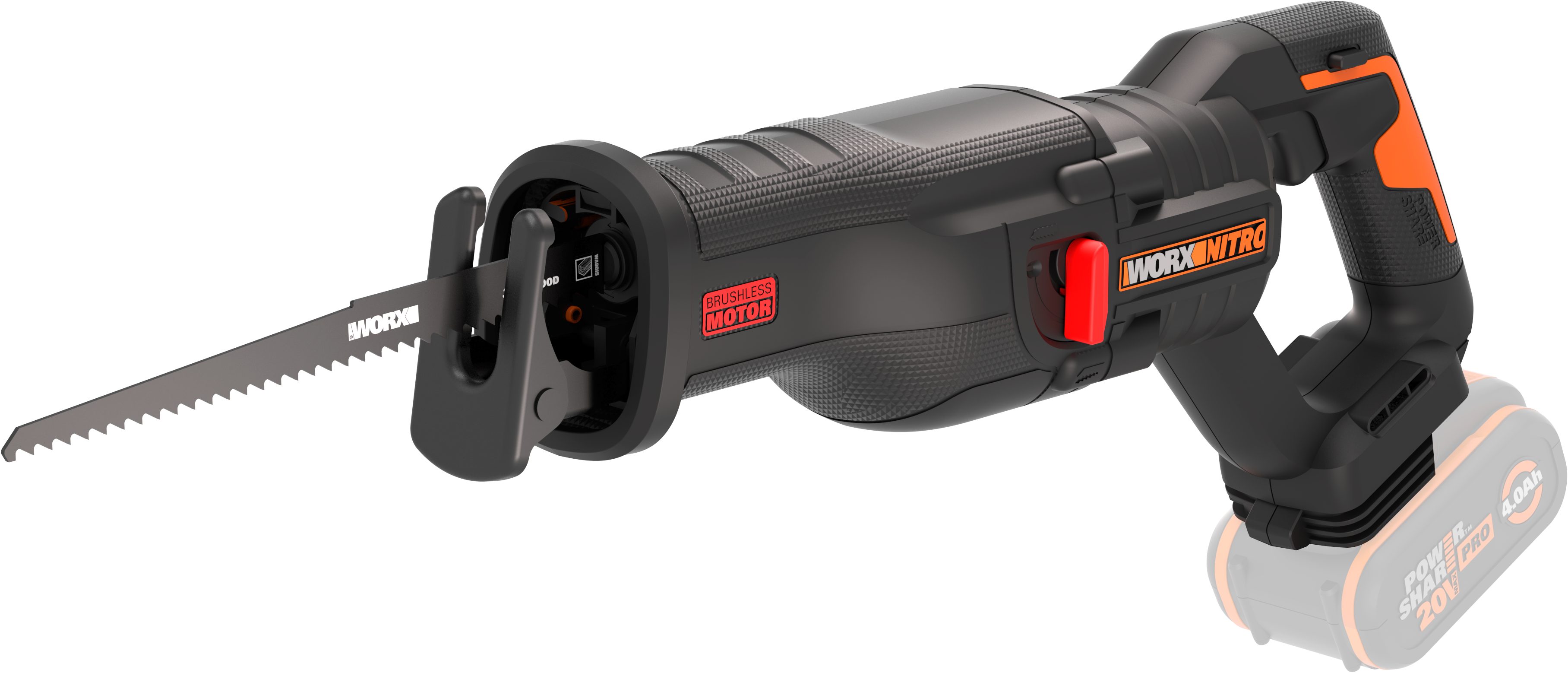 Worx Akku-Säbelsäge WX516.9 NITRO, Brushless-Motor, variable Drehzahlregelung, ohne Akku & Ladegerät
