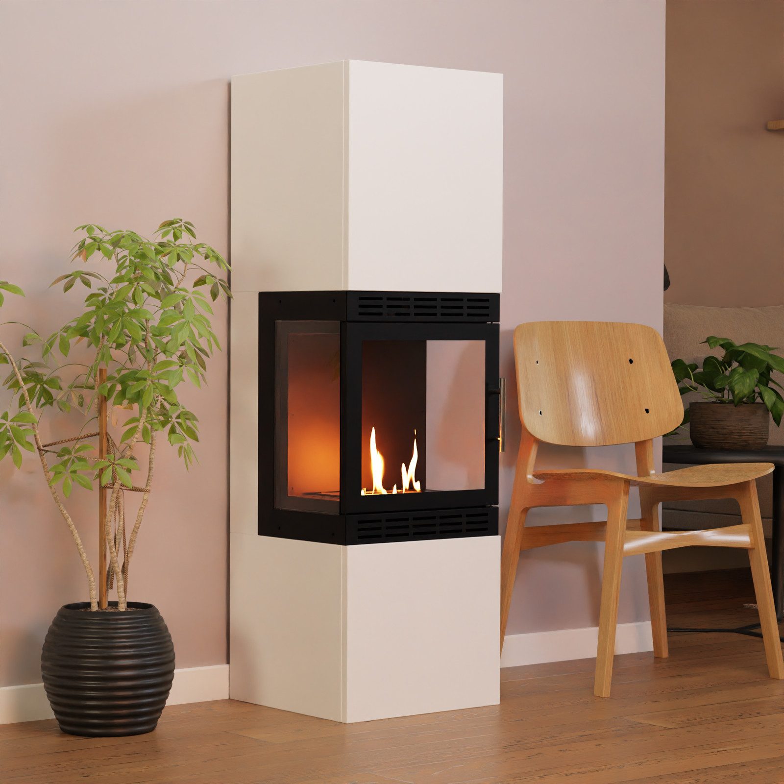 GLOW FIRE Echtfeuer-Dekokamin Lillesand Hoch Vision Ethanol Kamin, Bioethanol Kamin, 3h Brenndauer, Heizleistung mit 2KW