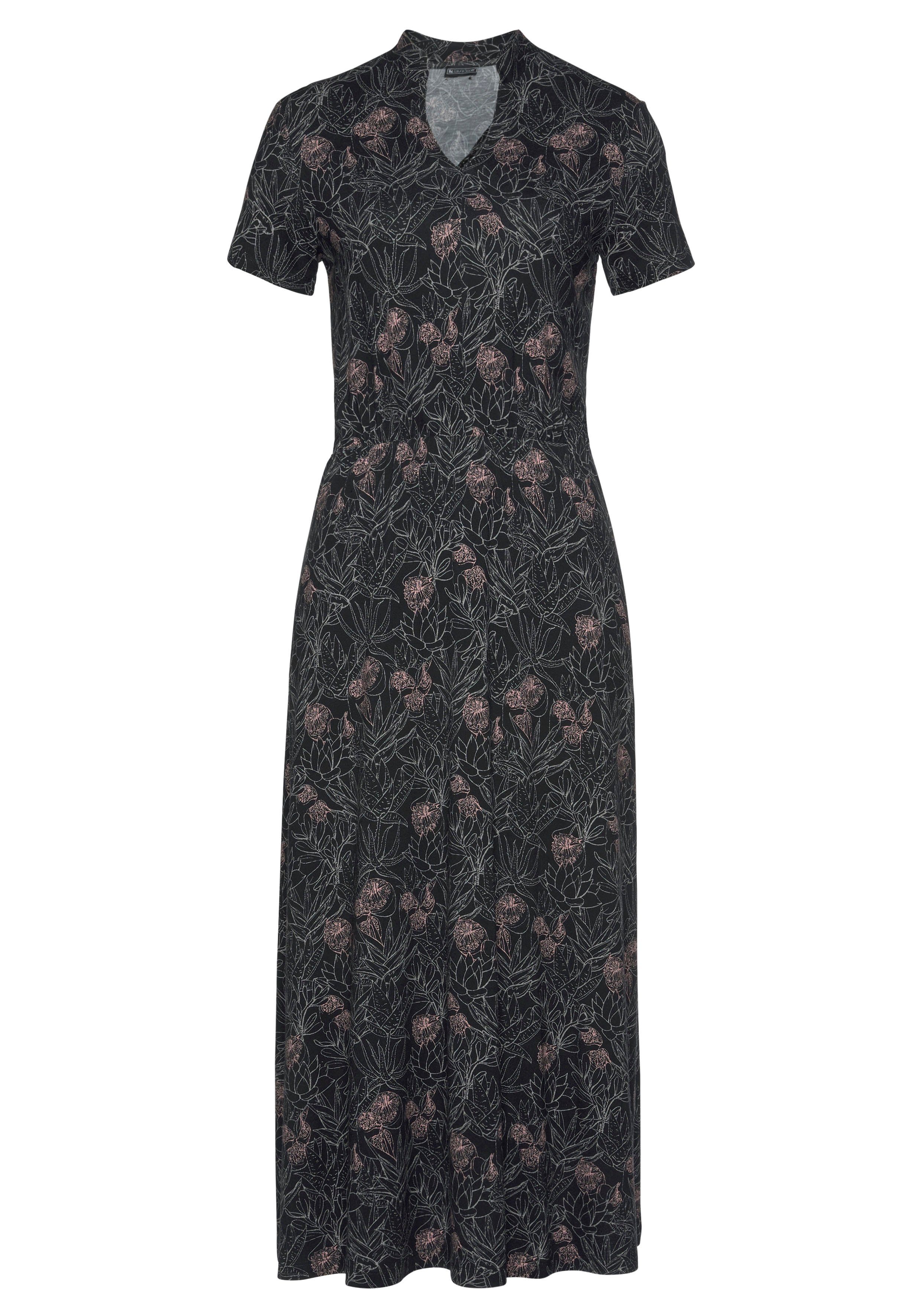 Laura Scott Sommerkleid wadenlang, geblümtes Design, aus Single Jersey, mit Stehkragen