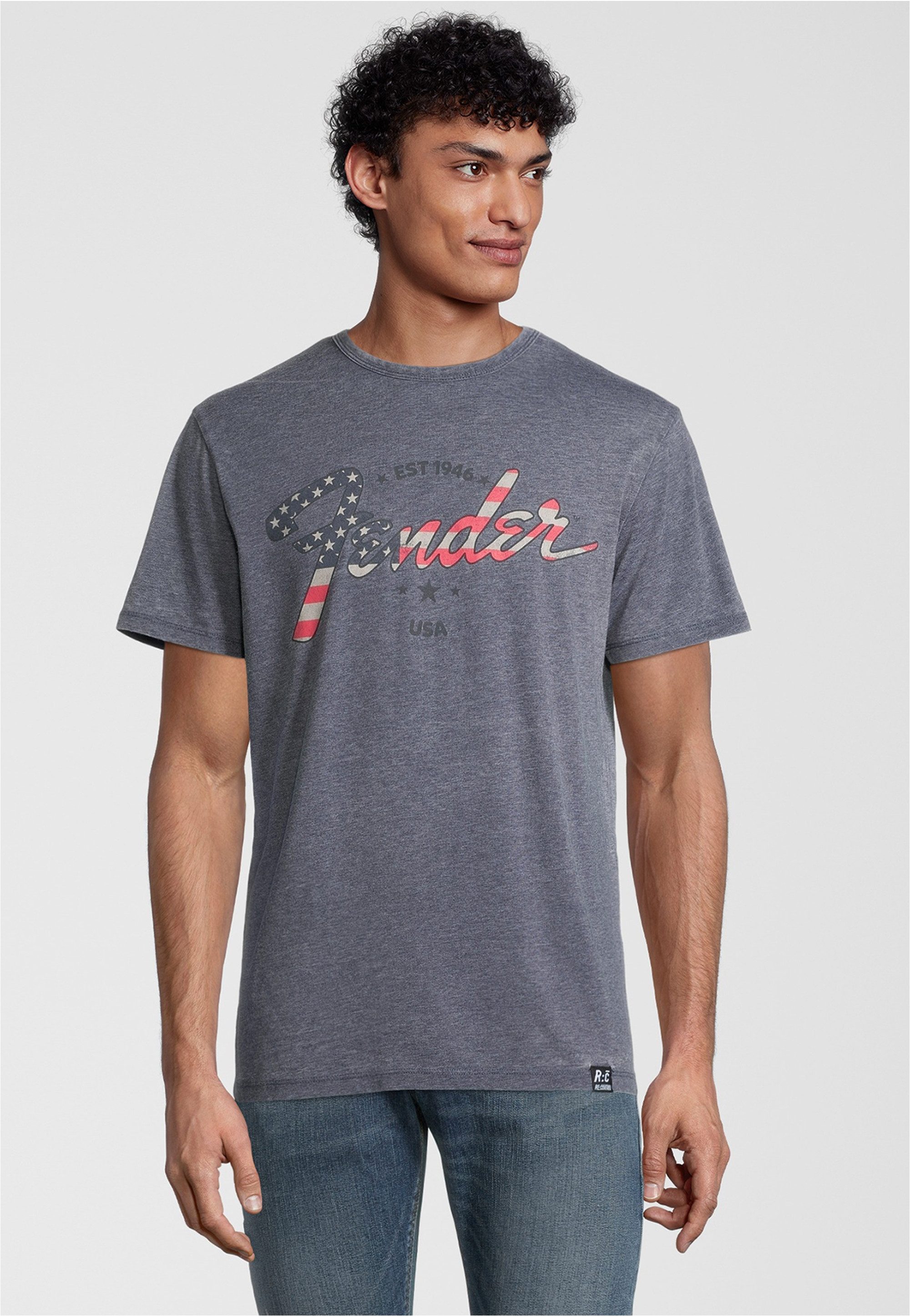 Recovered T-Shirt Fender American Flag Logo mit Fender-Logo im Vintage-Stil