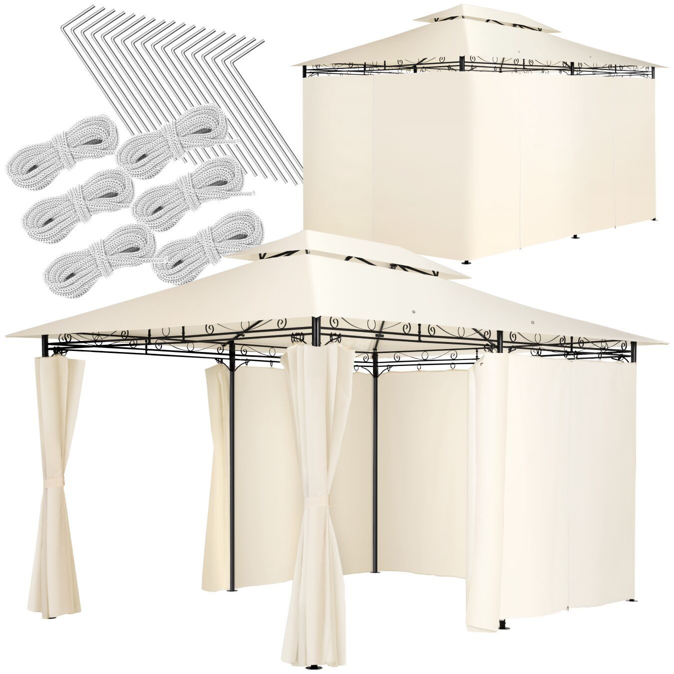 tectake Pavillon Gartenpavillon, mit 6 Seitenteilen, (400 x 300 x 265 cm, Komplettset), wasserabweisend