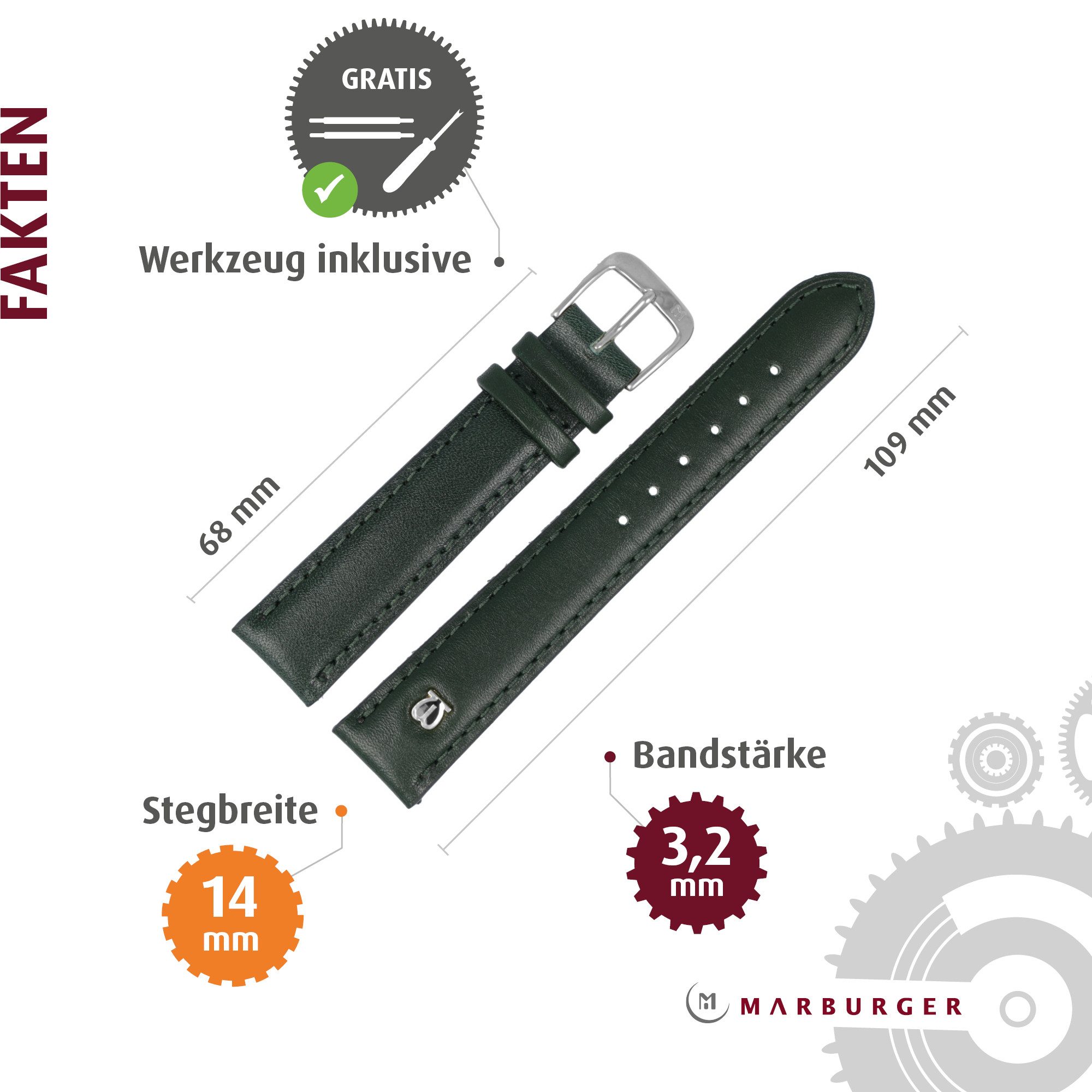 MARBURGER Uhrenarmband 14mm Leder