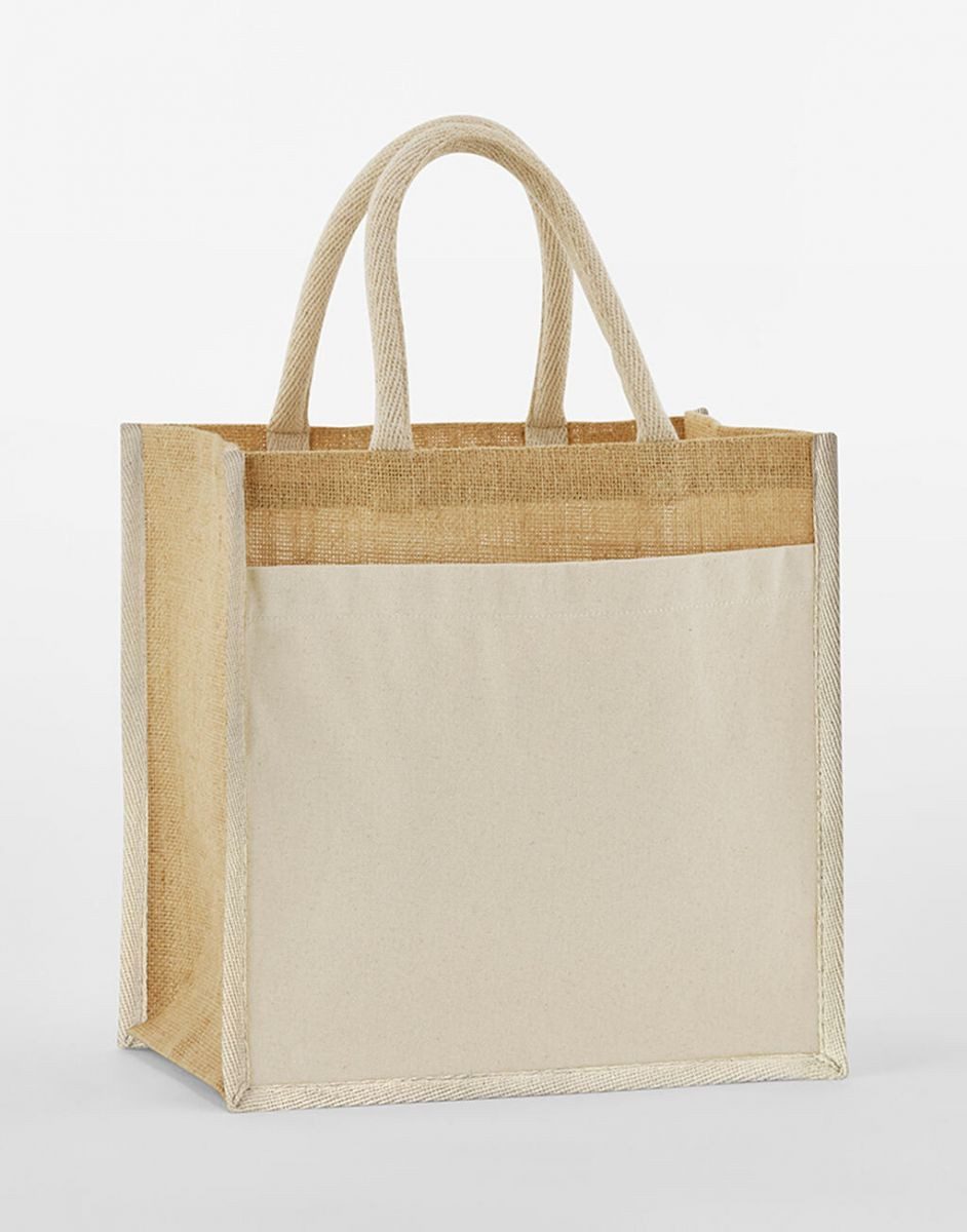 Westford Mill Einkaufsshopper Cotton Pocket Natural Starched Jute Midi Bag Einkaufstasche – Bild 4 von 4