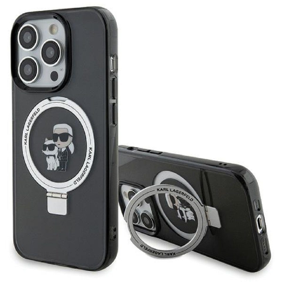 KARL LAGERFELD Handyhülle iPhone 15 Pro aufstellbar Magsafe kompatibel schwarz 6,1 Zoll, Kantenschutz