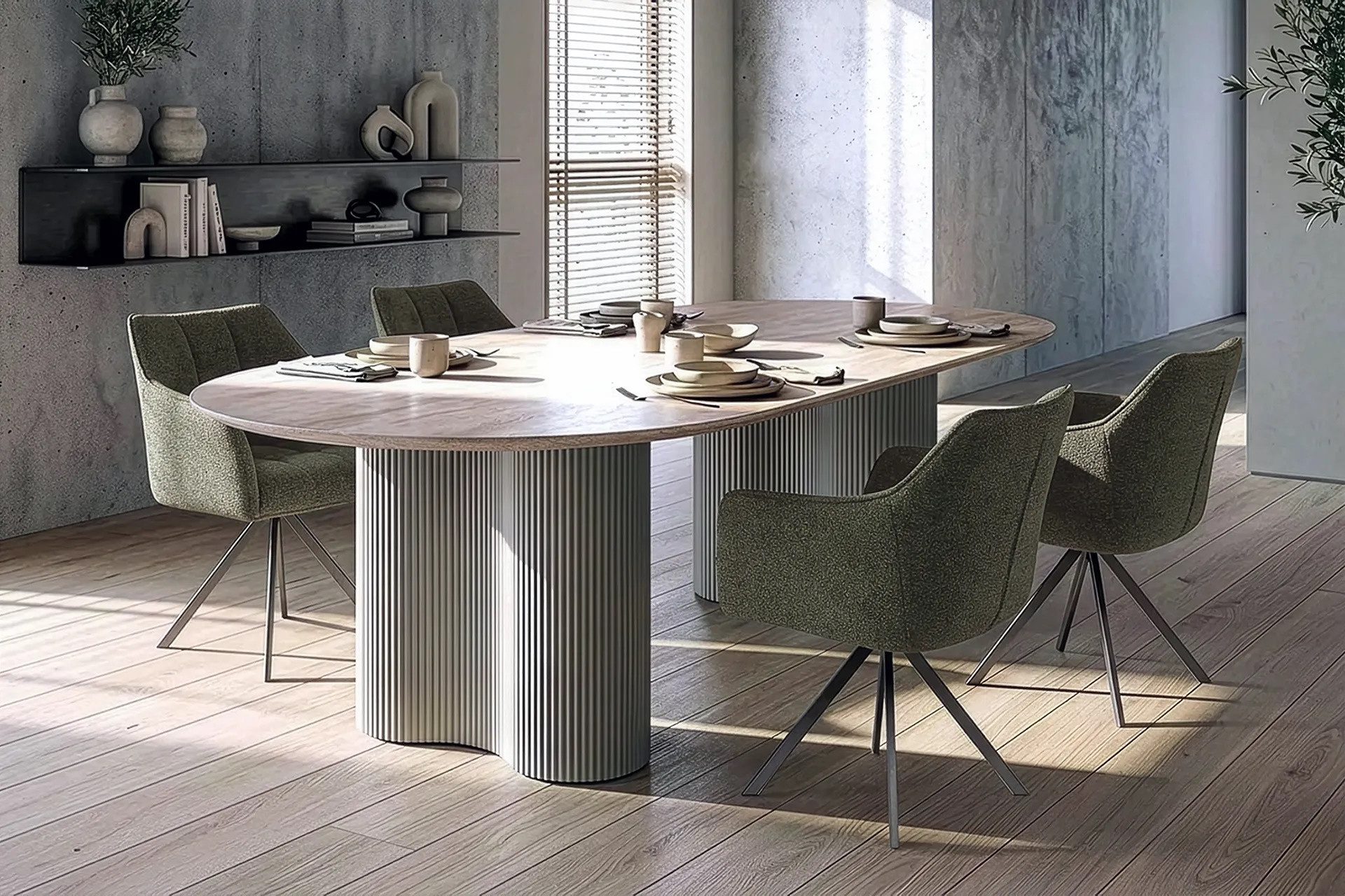 Vintagehaus Essgruppe Bari 180 Travertin Metall + 4 Stühle Raster