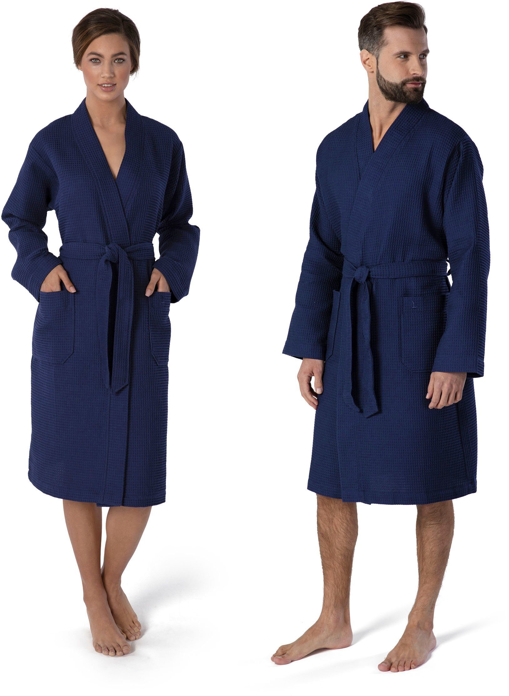 Piquée-Oberfläche Kimono-Kragen, Gürtel, Kimono Kurzform, Möve dunkelblau Homewear, Piqué,