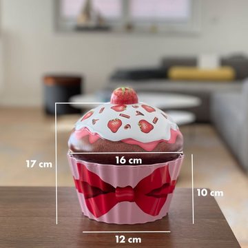POWERHAUS24 Keksdose XL-Cup Cake Blechdose mit Erdbeeren 17 x 16 cm, Blech, (Spar-Set)