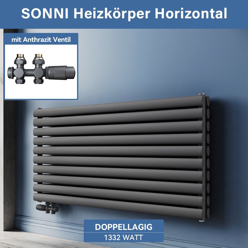 SONNI Designheizkörper Röhrenheizkörper Doppellagig 593x1200x79mm