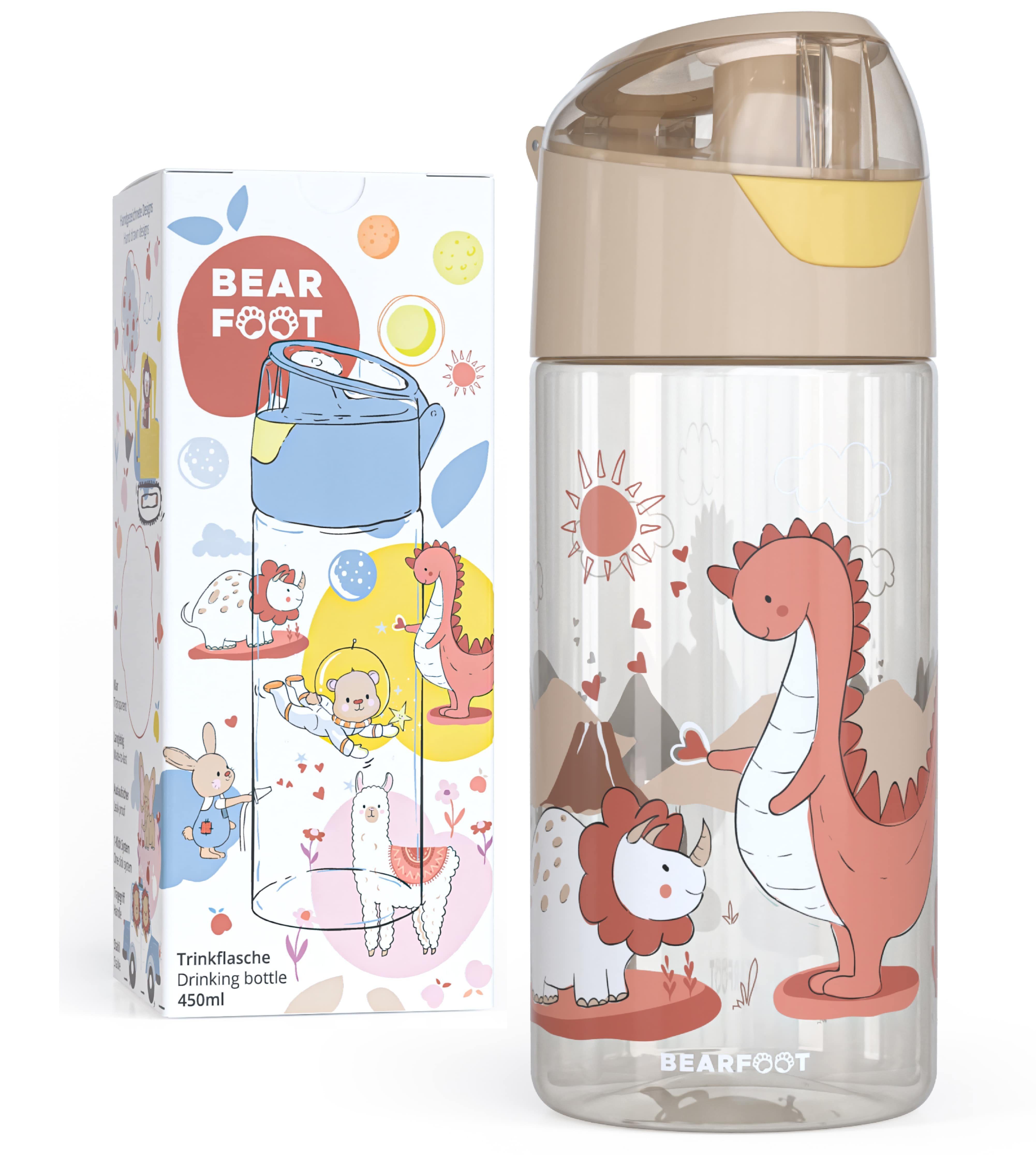 BEARFOOT Trinkflasche Trinkflasche Kinder, leichte Wasserflasche - Dinos Dinos-braun