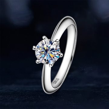 GelldG Fingerring S925 Sterling Silber Moissanit-Diamant 1 ct runder Verlobungsringe