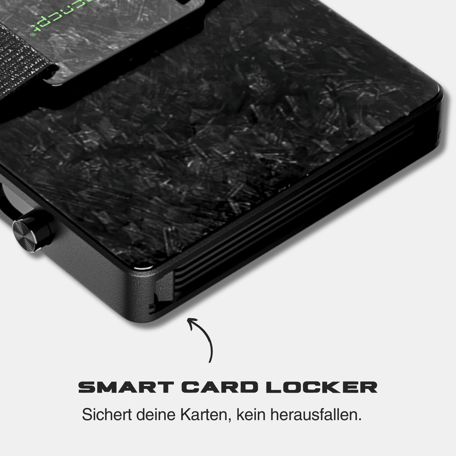 CRBNCNCPT Kartenetui Forged Carbon Smart Kartenetui - Geldbeutel, Schwarz Herren, RFID Schutz, Karten Verriegelung, Abnehmbares Band für Geldscheine – Bild 4 von 5