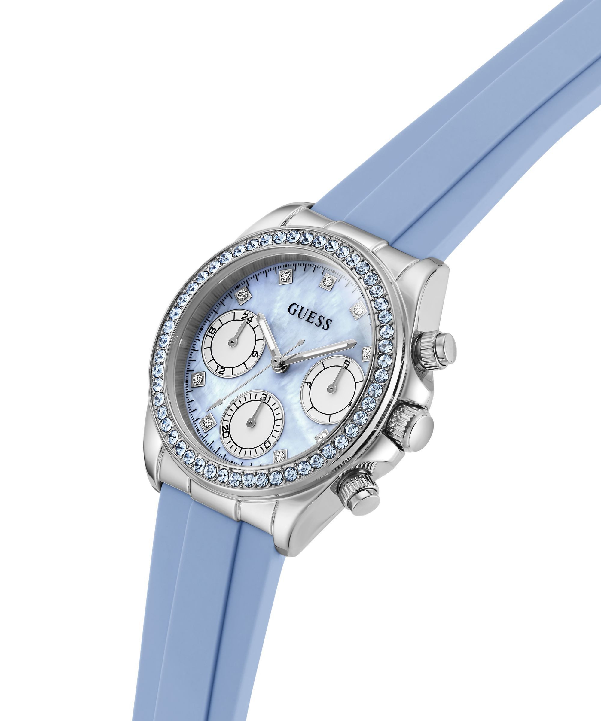 Guess Multifunktionsuhr VICTORIA GW1038L1, Quarzuhr, Armbanduhr, Damenuhr, Silikonarmband, analog, Wochentag, Tag