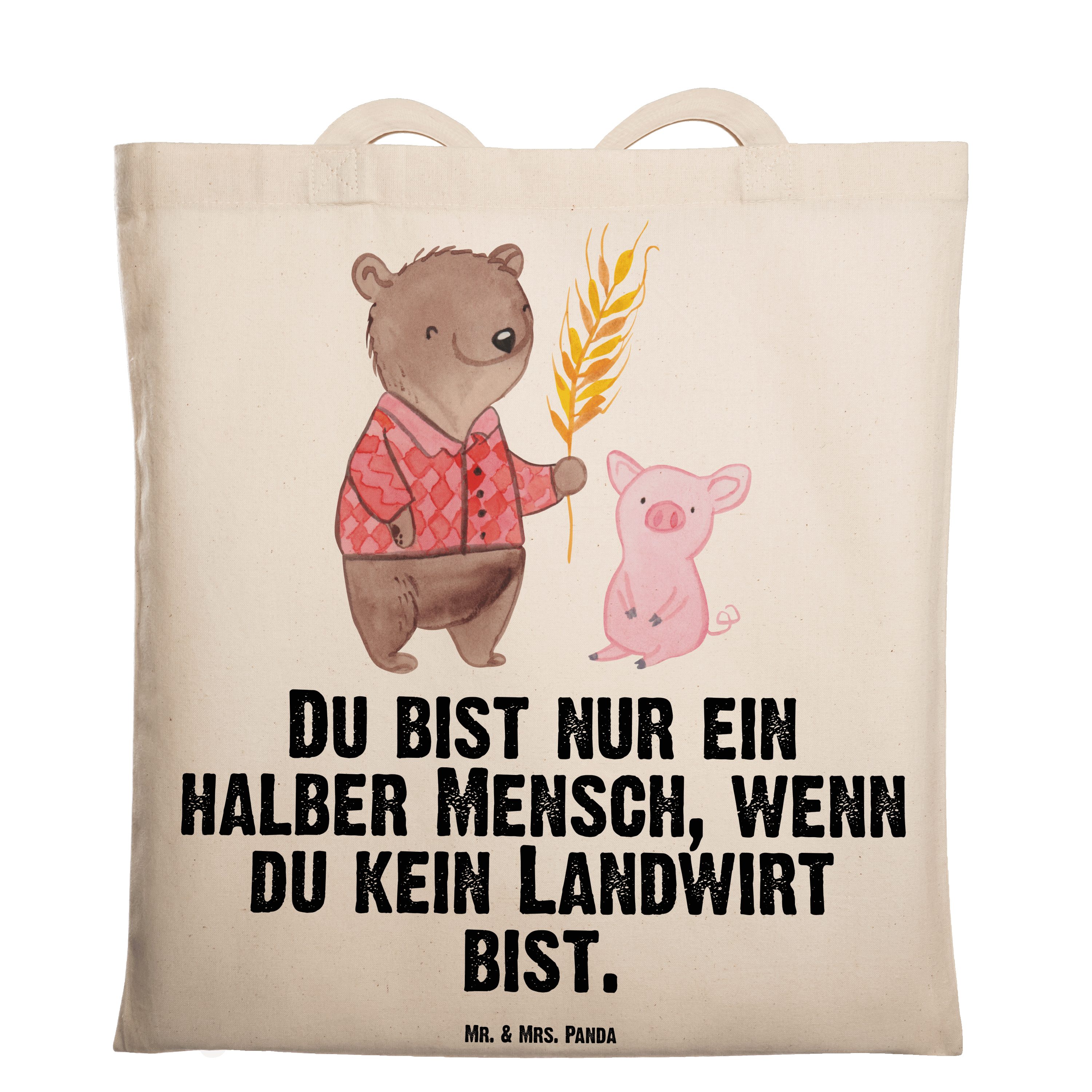 Mr. & Mrs. Panda Tragetasche Landwirt mit Herz - Transparent - Geschenk, Beutel, Farmer, Agronom, (1-tlg)