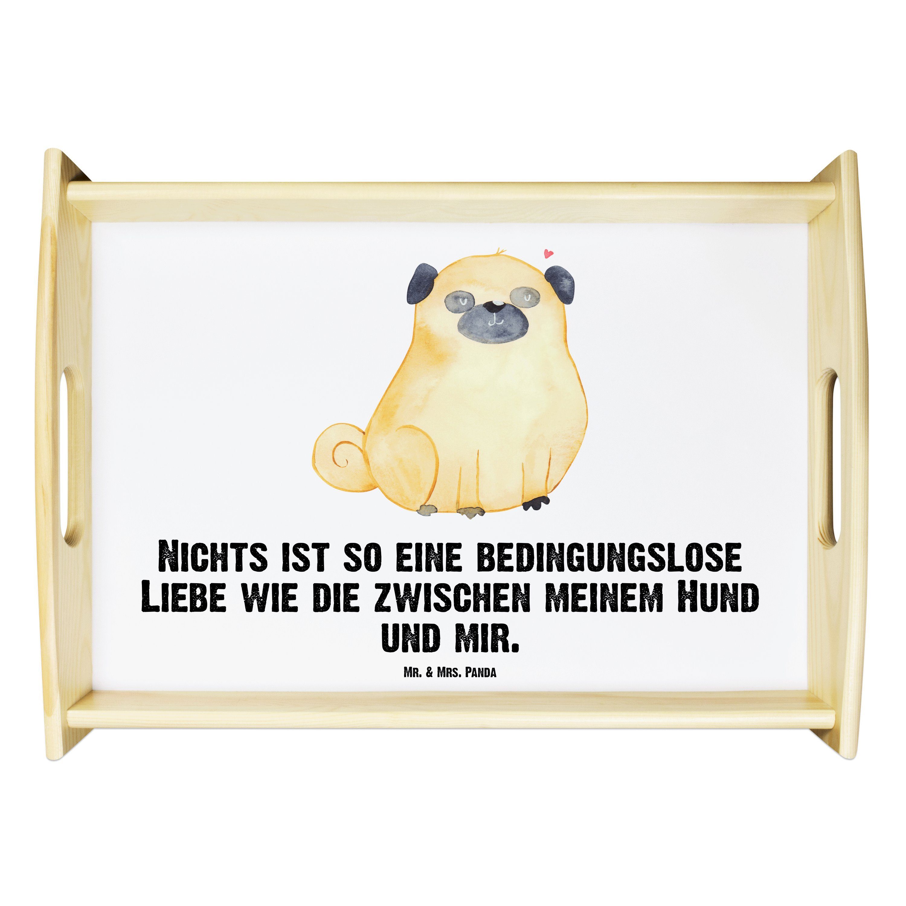 Mr. & Mrs. Panda Frühstückstablett, lasiert, (1-tlg) Sprüche, Weiß Geschenk, Mops Hundeliebe, Küche, - Tablett Echtholz 