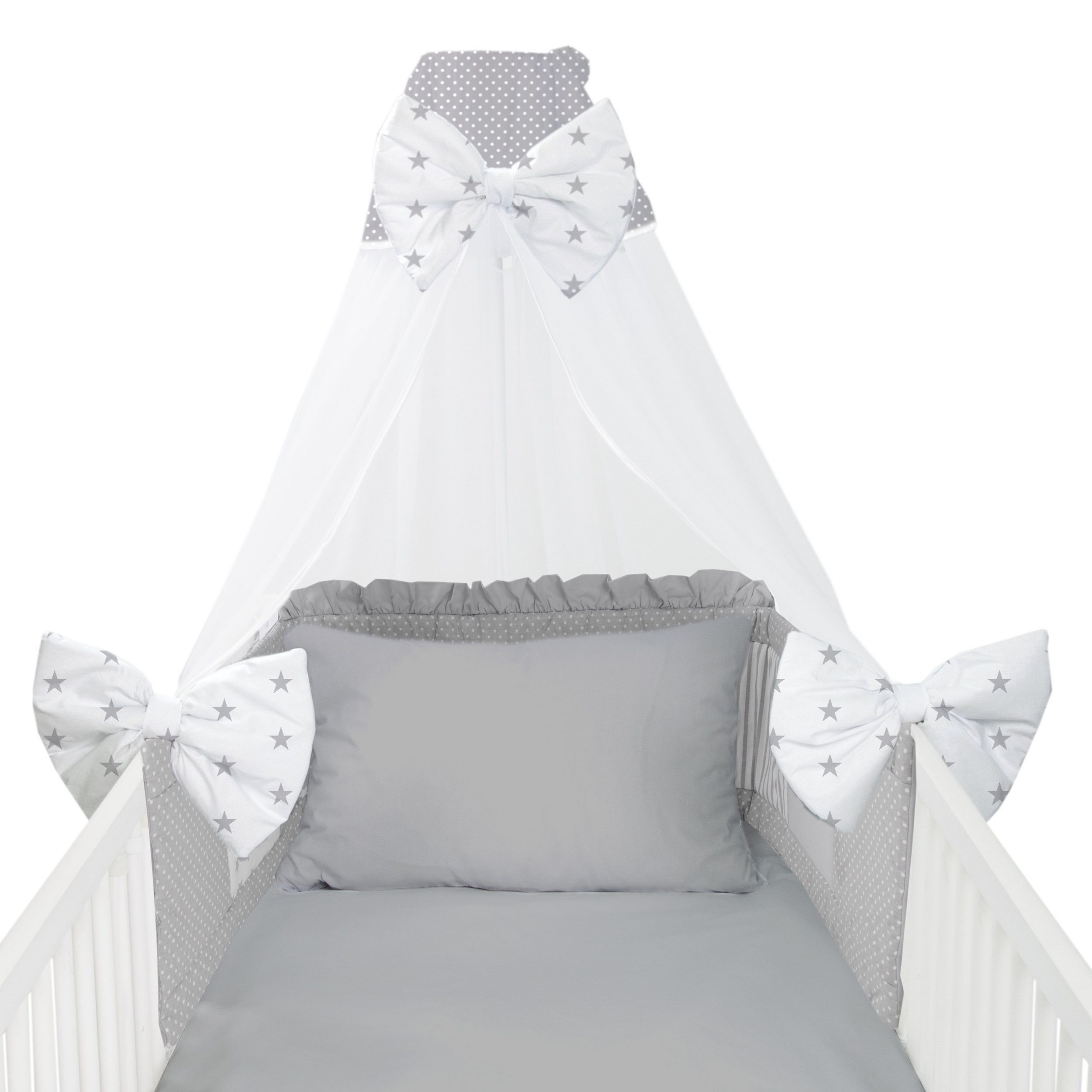 Amilian Babybettwäsche Set 7-teilig - Bettwäsche 100x135 - Kissenbezug 40x60 - mit Himmel, Chiffonhimmel, 7 teilig, Komplett-Set für Babybett; Gitterbett - Kinderbettwäsche