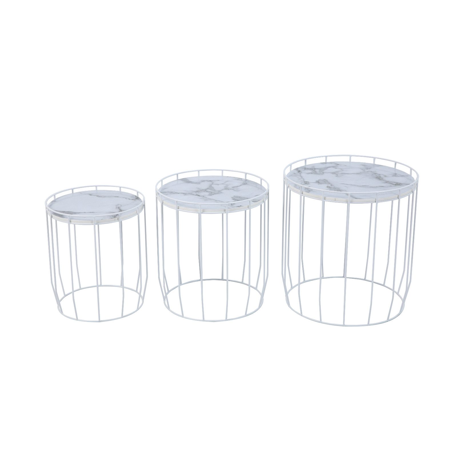 SVITA Beistelltisch PASI (3er-Set), Таблицы раскроя Kaffeetische Metallbeine Marmoroptik, Weiß