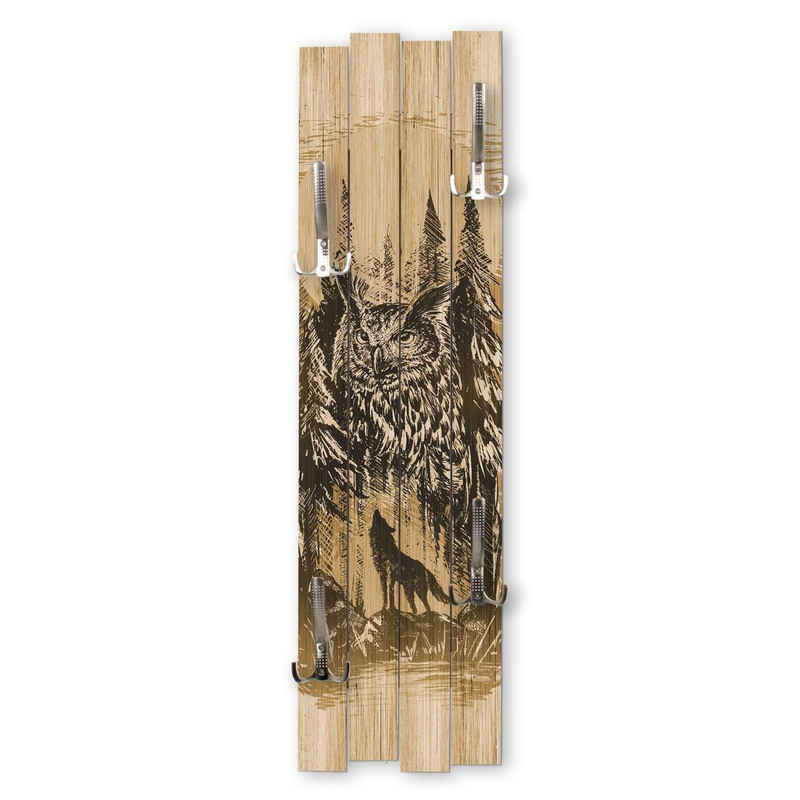 Kreative Feder Wandgarderobe Wand-Garderobe „Wildnis“ aus Holz, Shabby-Chic; ca. 100 x 30 cm; mit 4 Haken; außergewöhnlich, modern