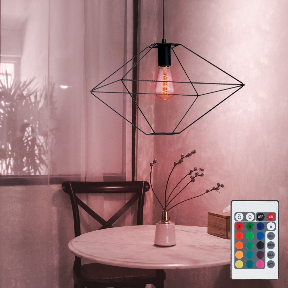 etc-shop LED Pendelleuchte, Leuchtmittel inklusive, Warmweiß, Farbwechsel, Retro Hänge Leuchte Fernbedienung Käfig Design Pendel Lampe