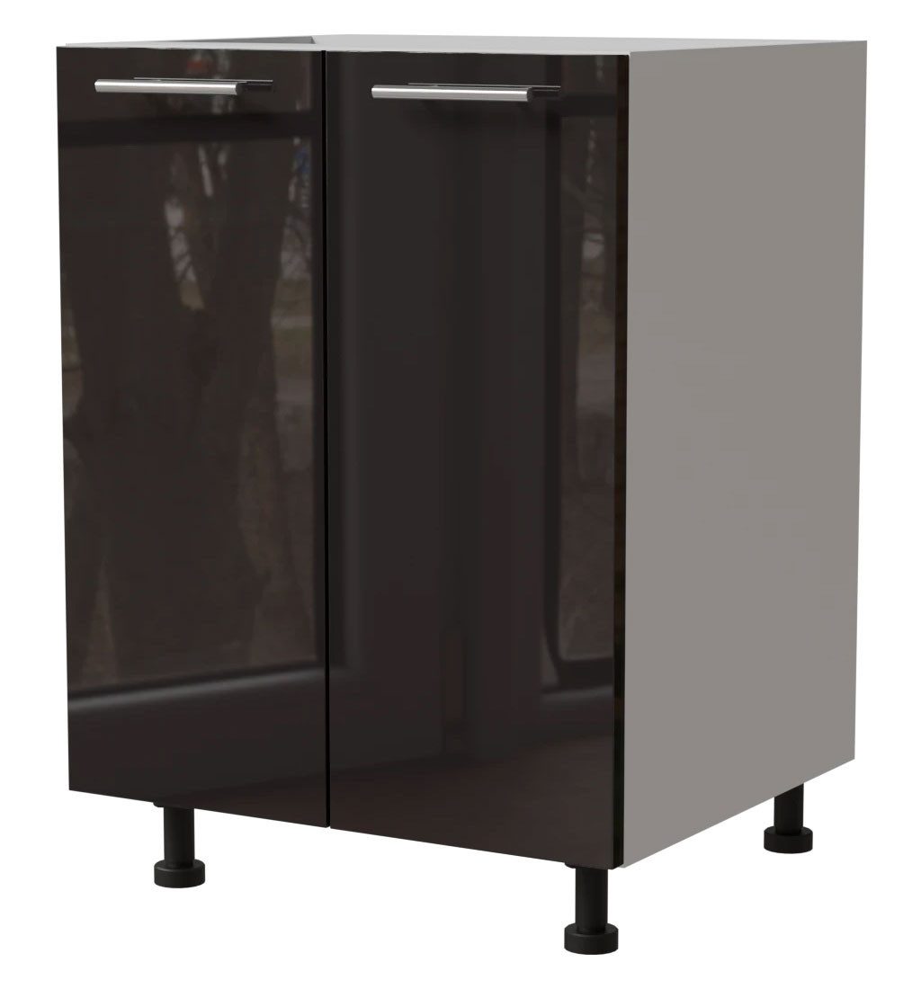 Feldmann-Wohnen Unterschrank Essen (D11/60, 2-türig, 1 Einlegeboden, 1-St., moderne Optik, lackierte Fronten) 60x50x82cm weiß - schwarz Hochglanz (ES-D11/60)