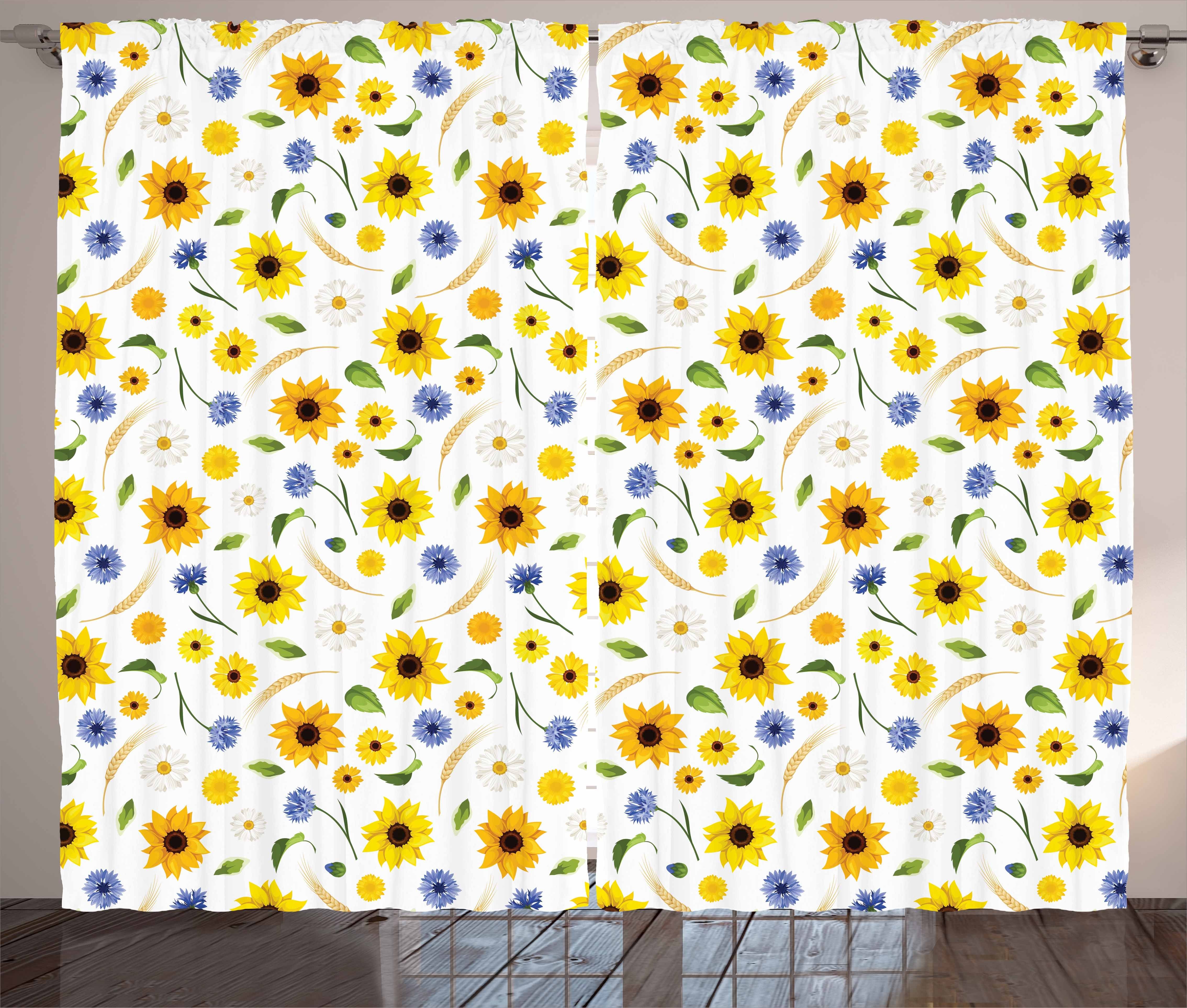 Gardine Schlafzimmer Kräuselband Vorhang mit Schlaufen und Haken, Abakuhaus, Gelb weiss Botanic Pattern