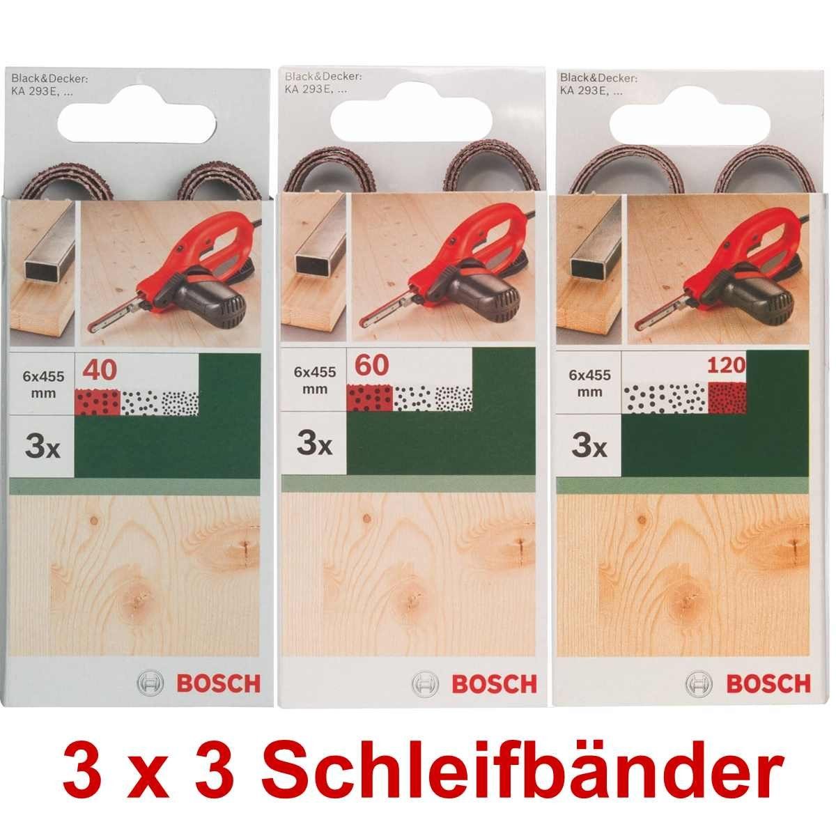 BOSCH Bohrfutter Bosch 3 x 3 Schleifbänder für B+D Powerfile KA 293E 6 x 451 mm, 40,60