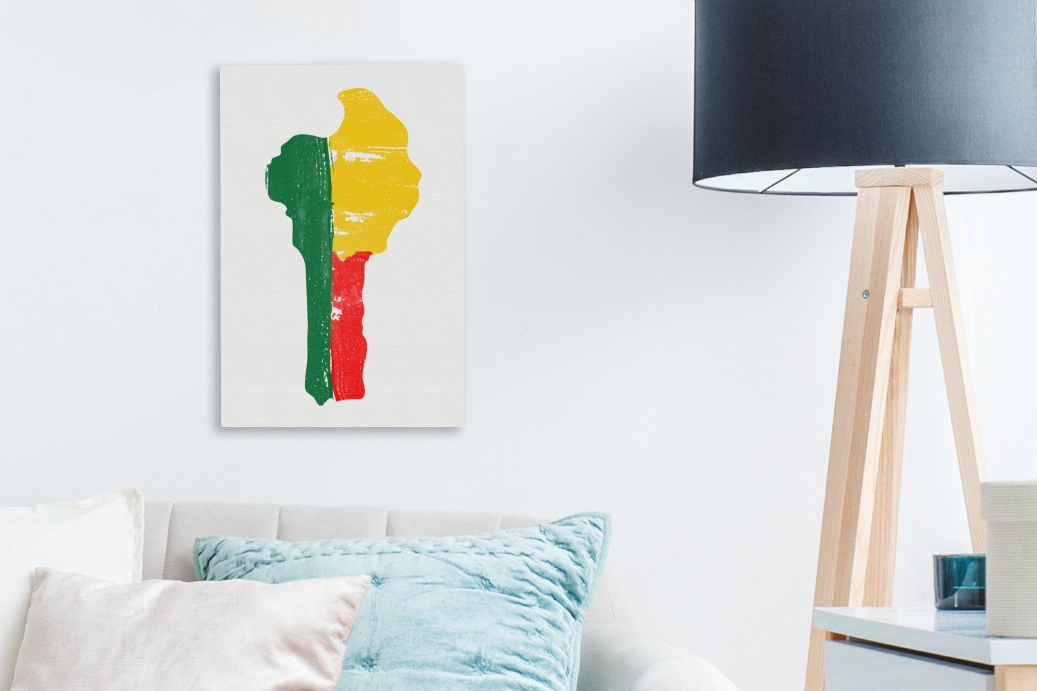Gemälde, - Flagge, - Zackenaufhänger, Benin cm inkl. Leinwandbild St), (1 Karte 20x30 fertig OneMillionCanvasses® bespannt Leinwandbild