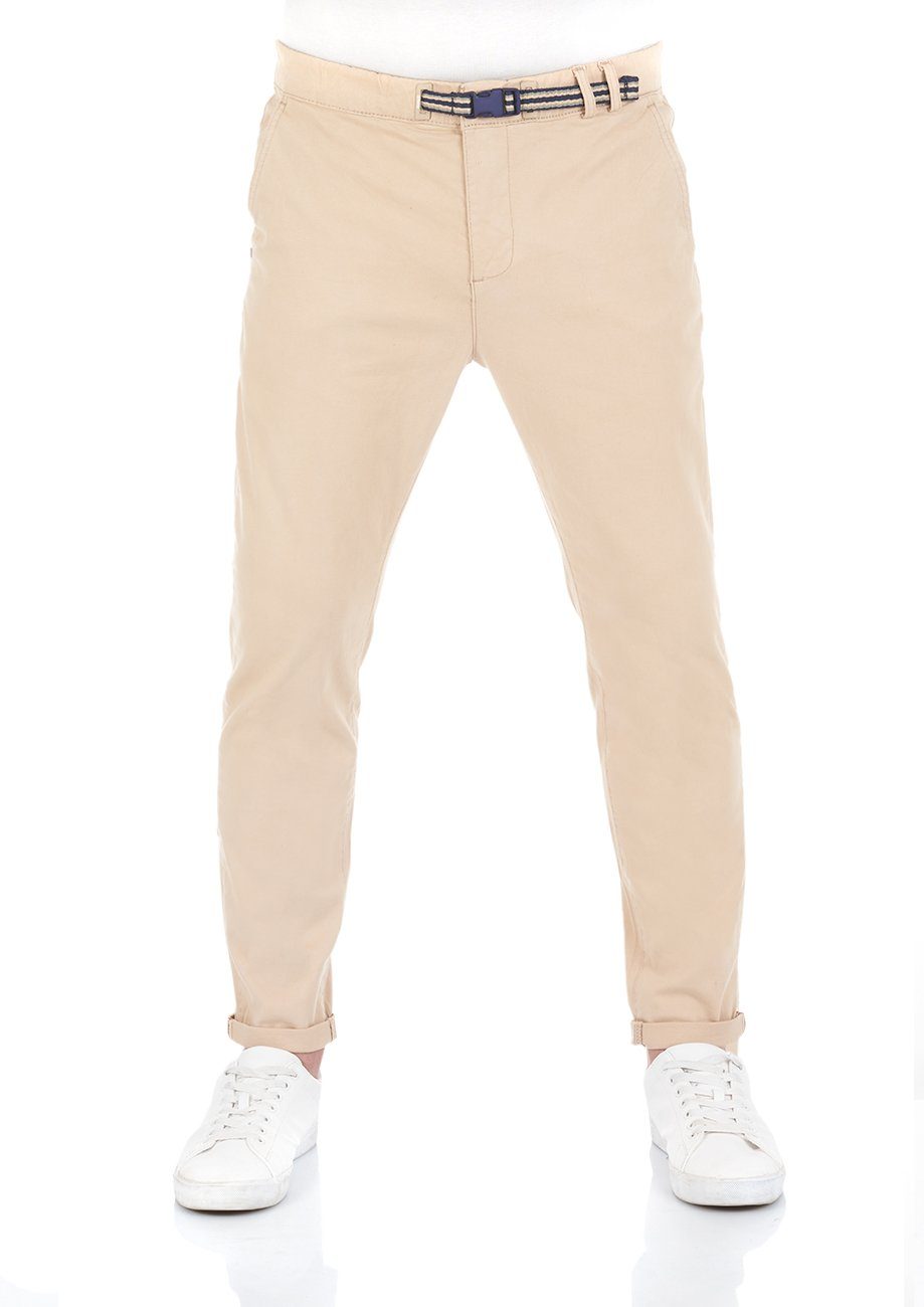 riverso Chinohose Herren Stoffhose RIVMalte Slim Fit Stretch Freizeithose mit Gürtel Middle Beige (20300)