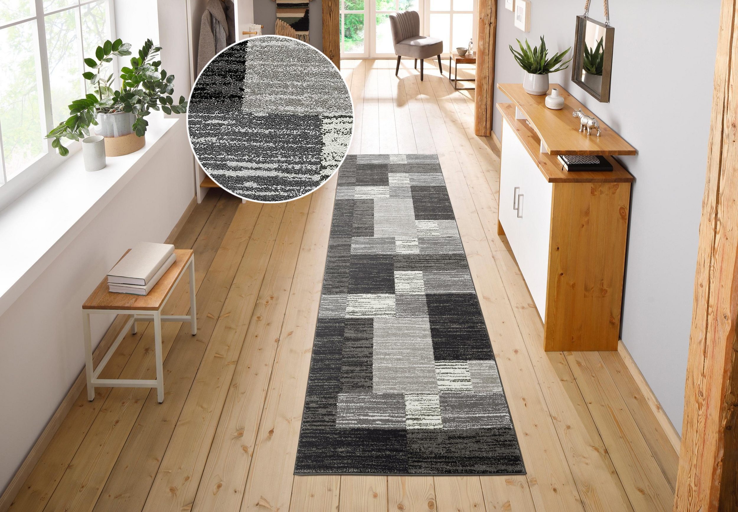 OTTO home Läufer Melvin, rechteckig, Höhe: 8 mm, schön weich, Kurzflor Teppichläufer, Brücke, Karo-Muster