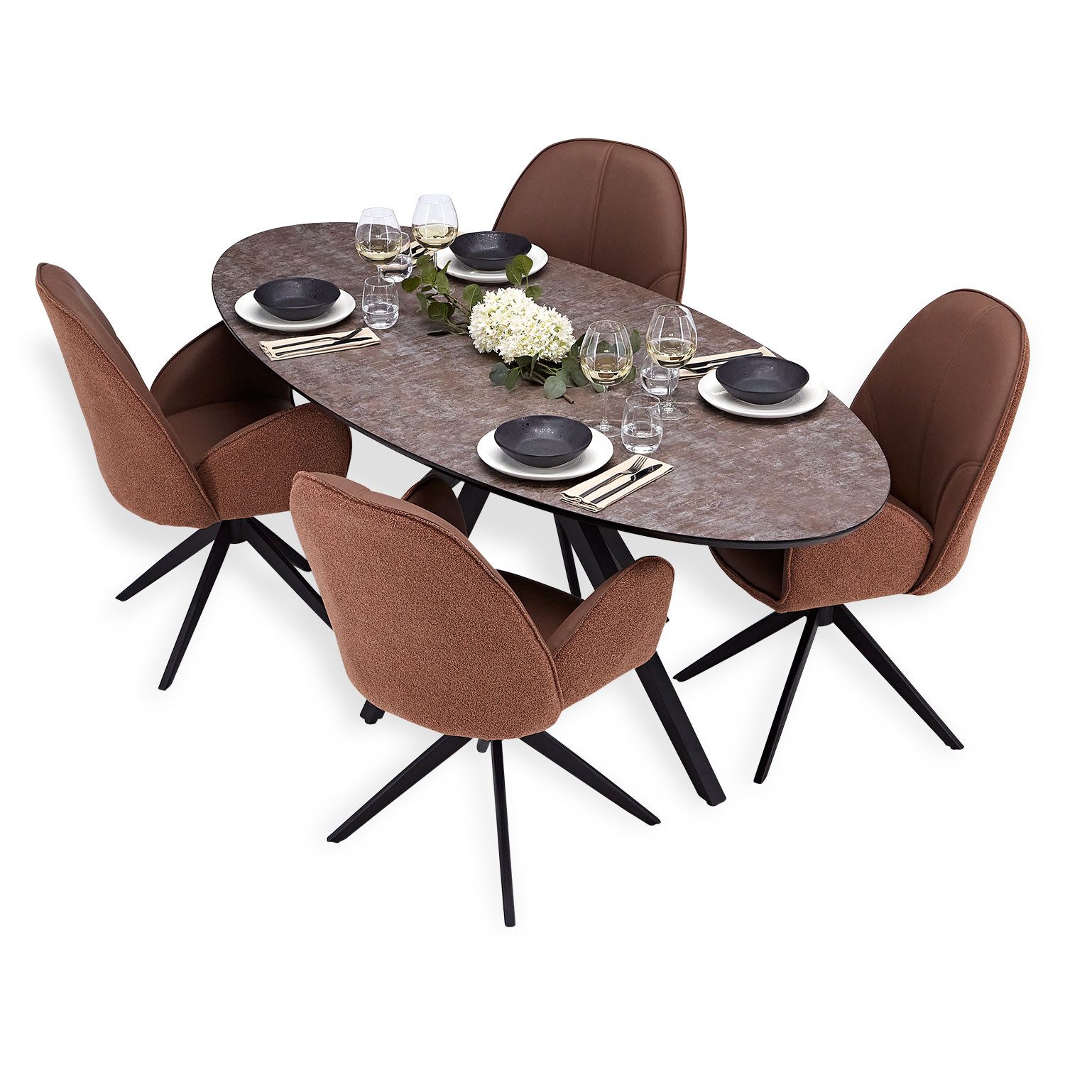 Homestyle4u Essgruppe Esstisch oval mit 4 Stühle Braun Beige Küchentisch Si günstig online kaufen