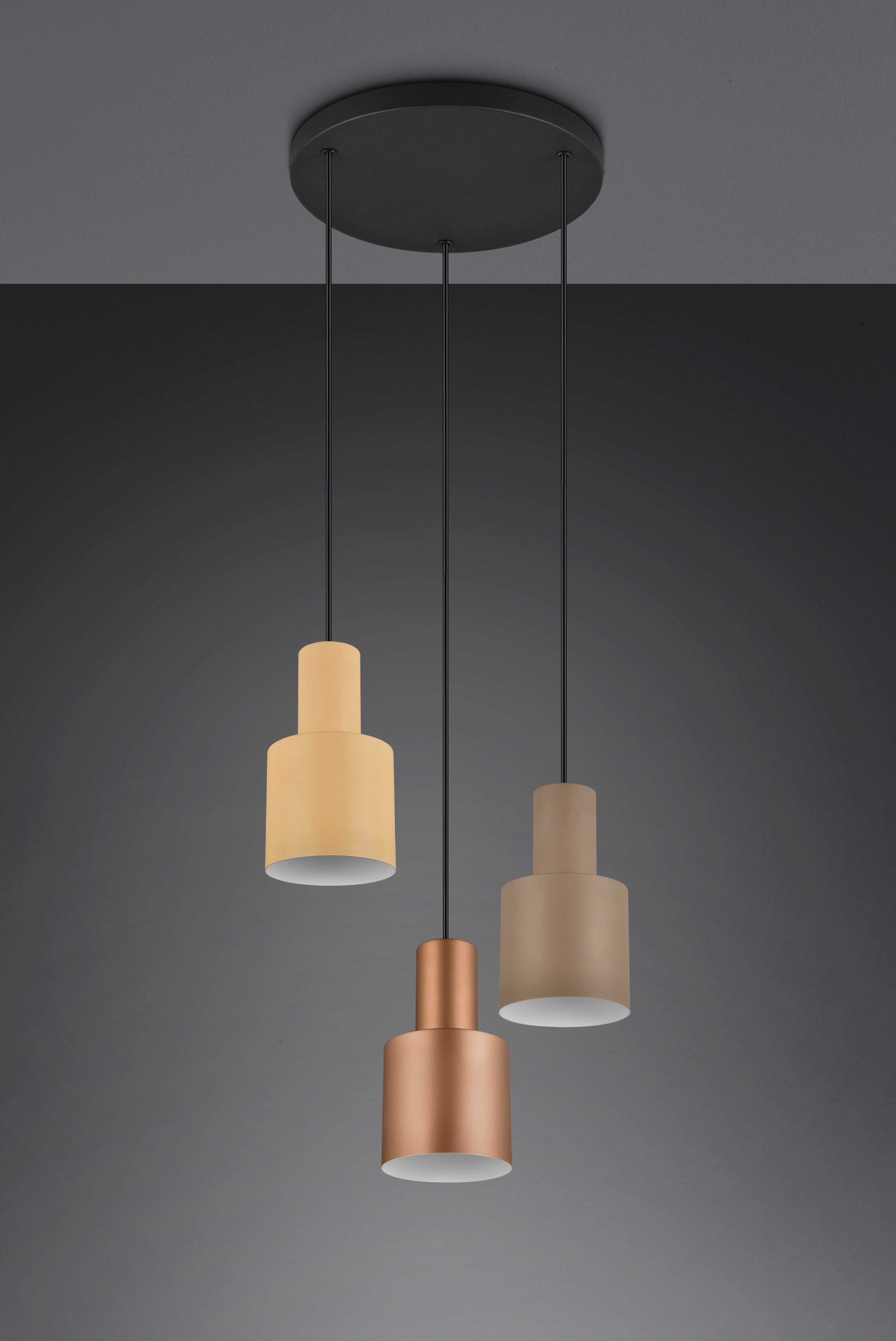 TRIO Leuchten Pendelleuchte AGUDO, Hängelampe 3-flammig exkl 3xE27 max 40W höhenverstellbar, Leuchtmittel wechselbar, warmweiß - kaltweiß, mehrfarbige Lampenschirme in beige taupe & coffee, Esszimmerlampe