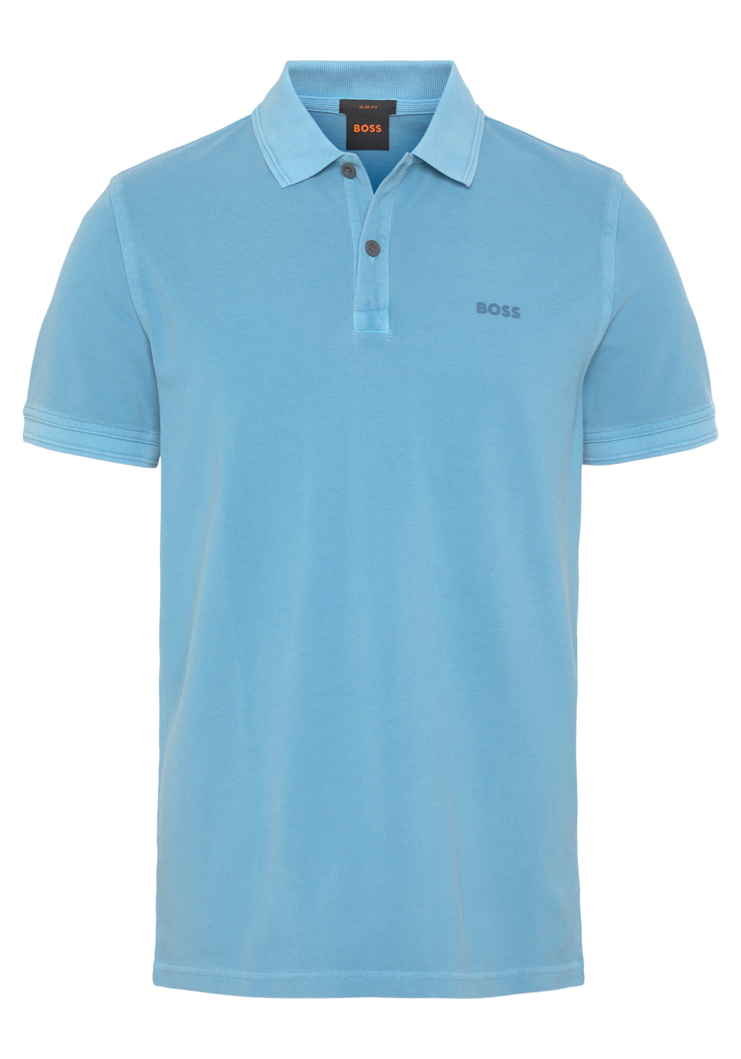 BOSS ORANGE Poloshirt Logoschriftzug 01 dezentem der 10203439 auf Blue2 Brust Open mit Prime