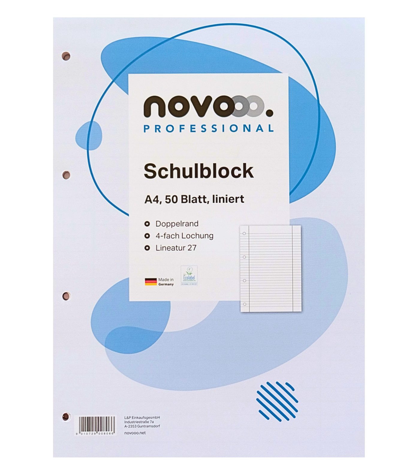 NOVOOO Notizblock 10 x Schreibblock A4 LINIERT Notizblock College Block 70g/qm, 50 Blatt, Made in Germany, EU Ecolabel