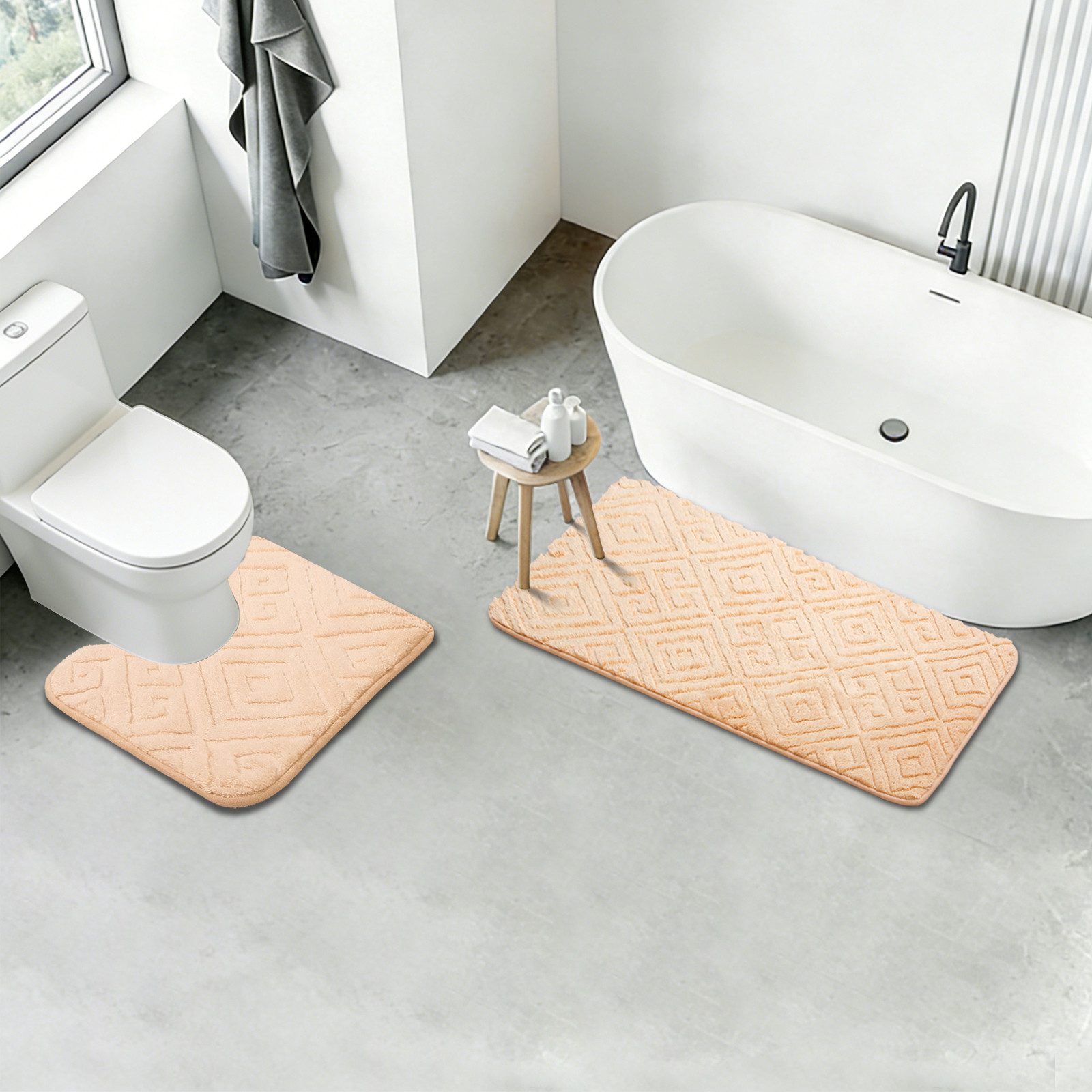 HOMELUX Badematte Badgarnitur 2-teilig mit Ausschnitt, weich & rutschfest, 2BF58, Größe: 50x80cm+40x50cm