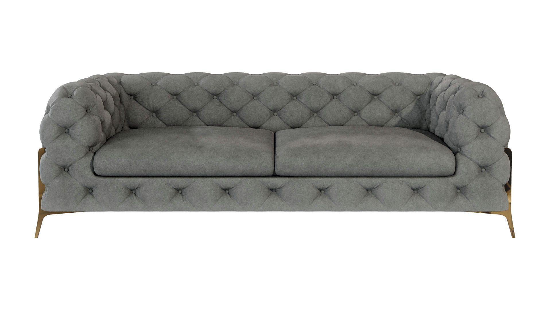 S-Style Möbel Chesterfield-Sofa 3 - Sitzer Ashley mit Goldenen Metall Füßen, mit Wellenfederung