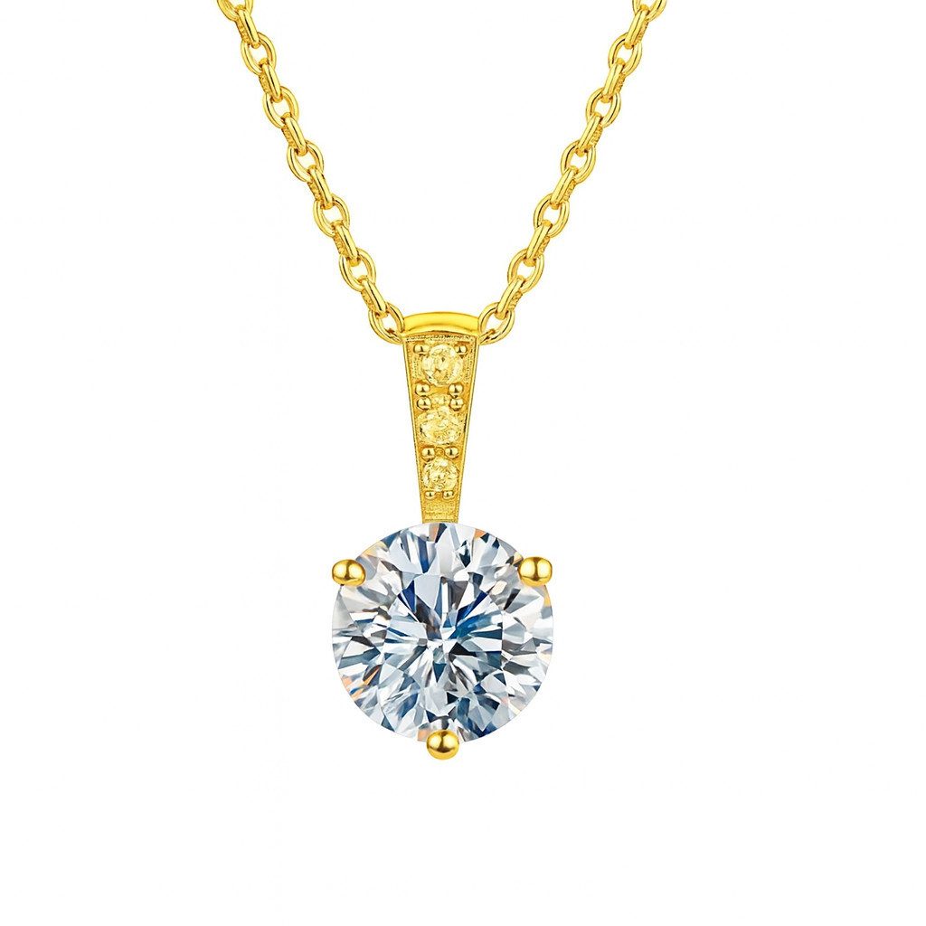 Runde Perlé Kette mit Anhänger elegante Kette mit Moissanite 5mm, 1,0 Ct, 925er Silber, Moissanite D-Farbe mit exzellenter Klarheit (VVS1), Zertifikat