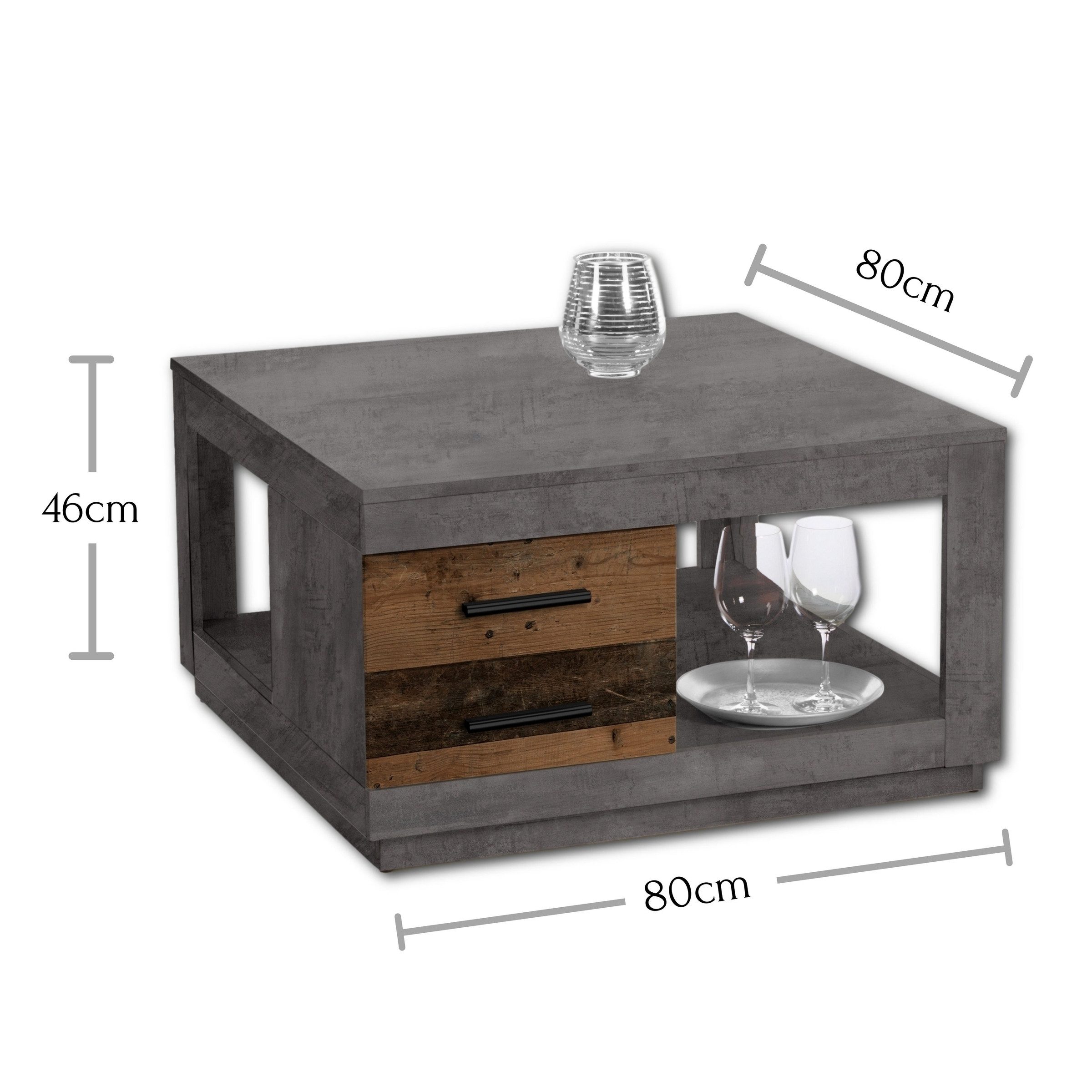 Stolkom Sp.z.o.o. Couchtisch 2 Schübe, betonoxid, Old Style - 80x45,6x80cm (BxHxT)