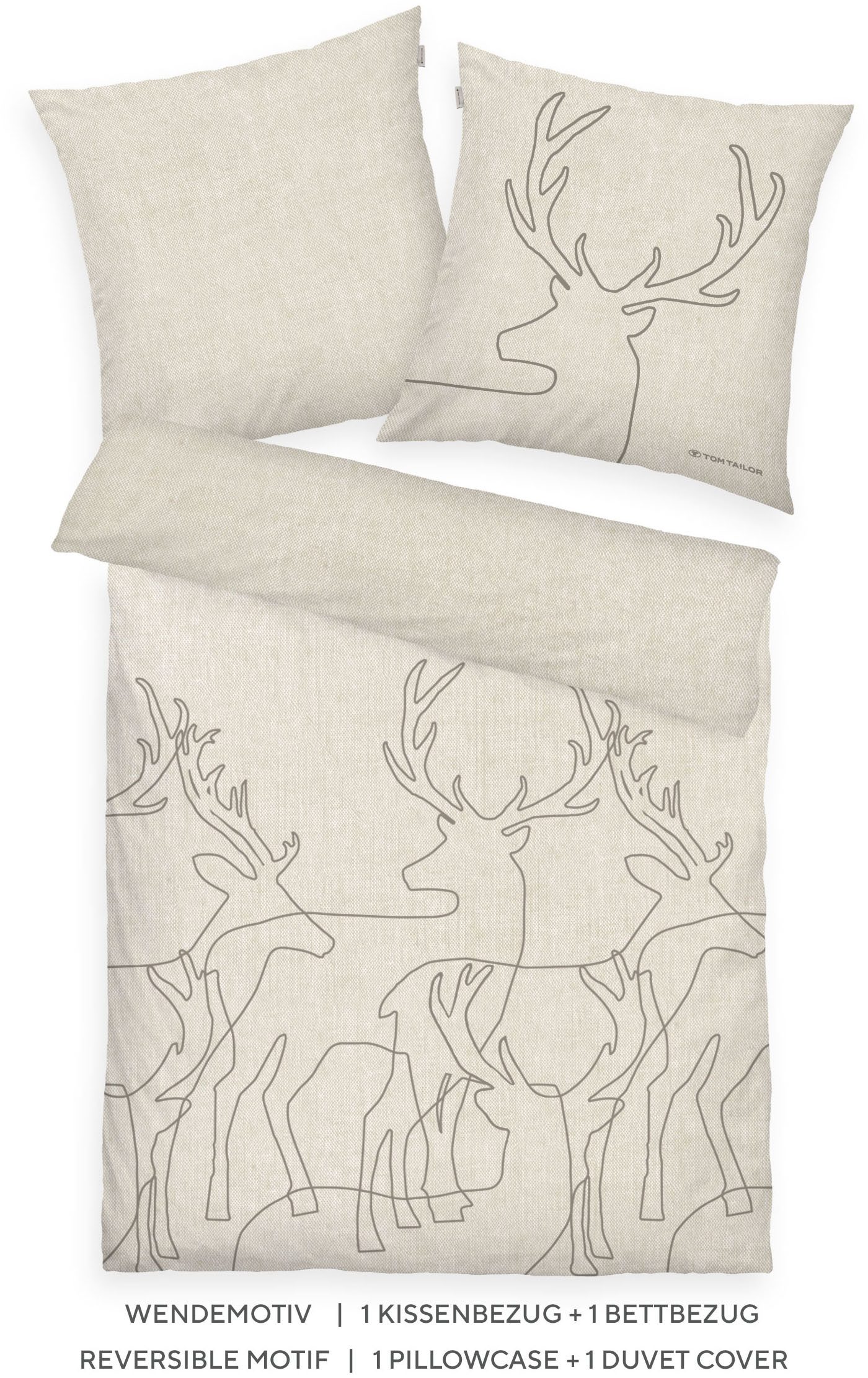 TOM TAILOR HOME Wendebettwäsche Lennart in Gr. 135x200, 155x220 oder 200x200 cm, ideal für Weihnachten, Flanell, 2 teilig, Flanell kuschelig warm im Winter, Wei – Bild 3 von 5