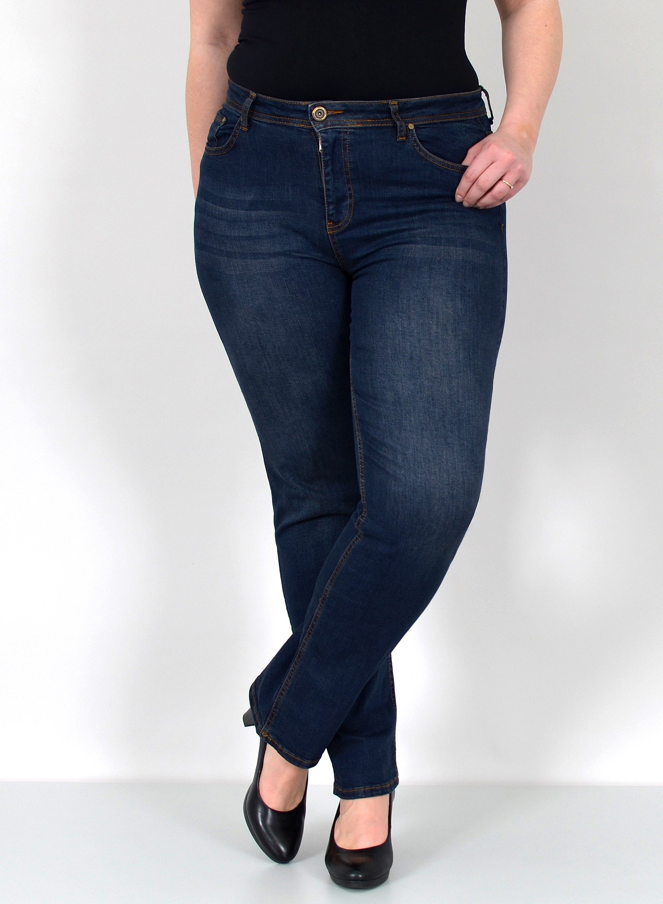 ESRA Straight-Jeans Gerade Schnitt Jeans hoher Bund mit Stretch bis Plus Size Übergröße Straight Jeans Damen High Waist Stretch Jeans Hose mit geradem Bein – Bild 5 von 5