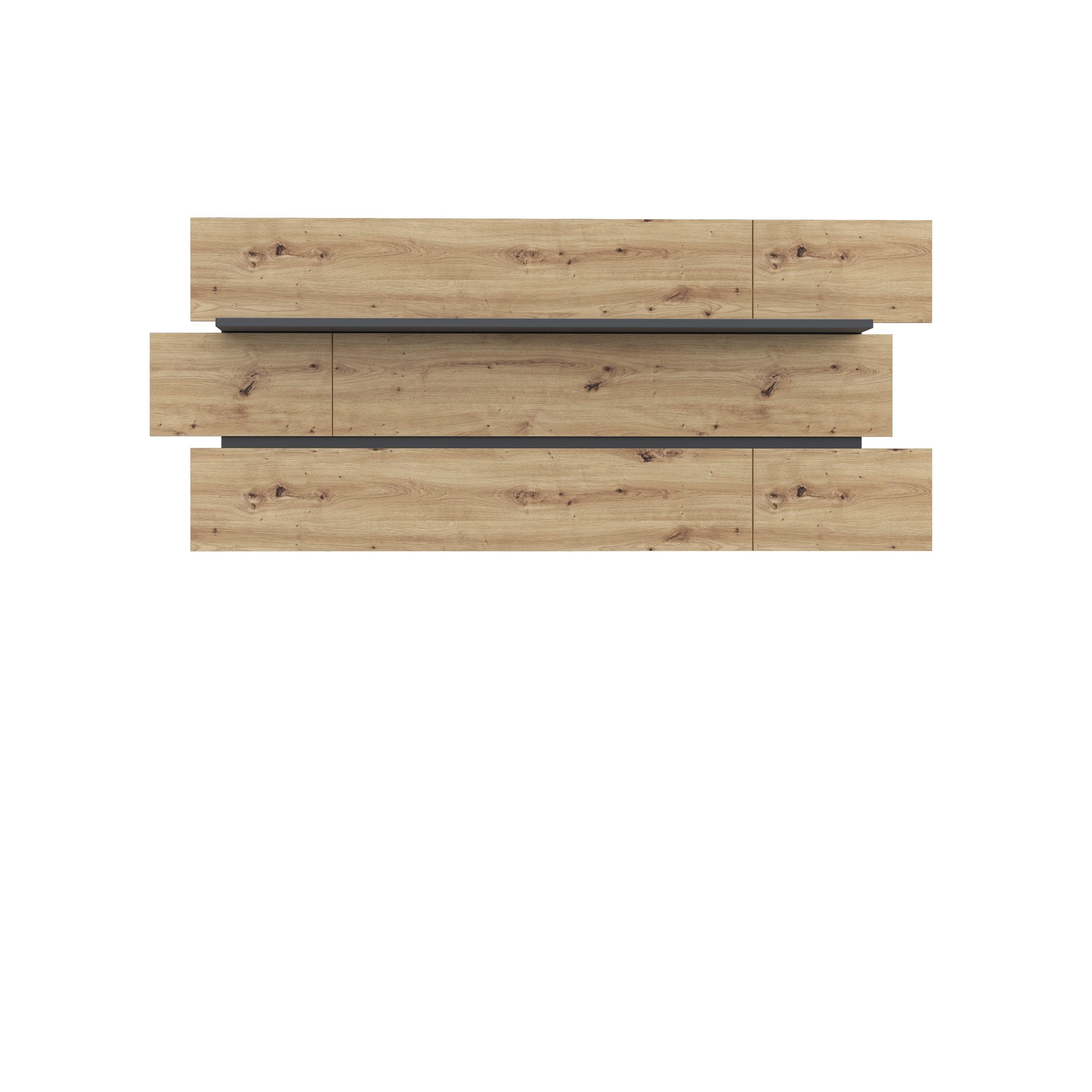 FORTE Wandregal in Artisan Eiche Dekor / grau - 195,1x82,8x21,9cm (B/H/T)
