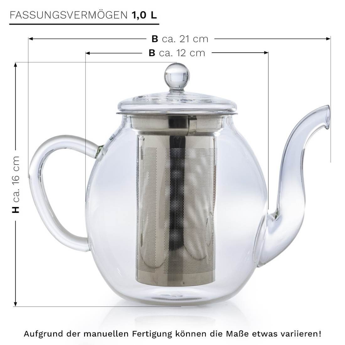 Creano Teekanne Edelstahl, l, ein 1,0l 1 aus (Set) aus 3-teilige, Stövchen Glas + Creano Teekanne