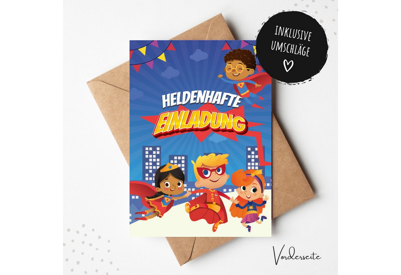 Thumbnail - MeinBaby123® Einladungskarten Kindergeburtstag inkl. 10 Umschläge, Kindergeburtstag Jungs und Mädchen, Geburtstagseinlad...
