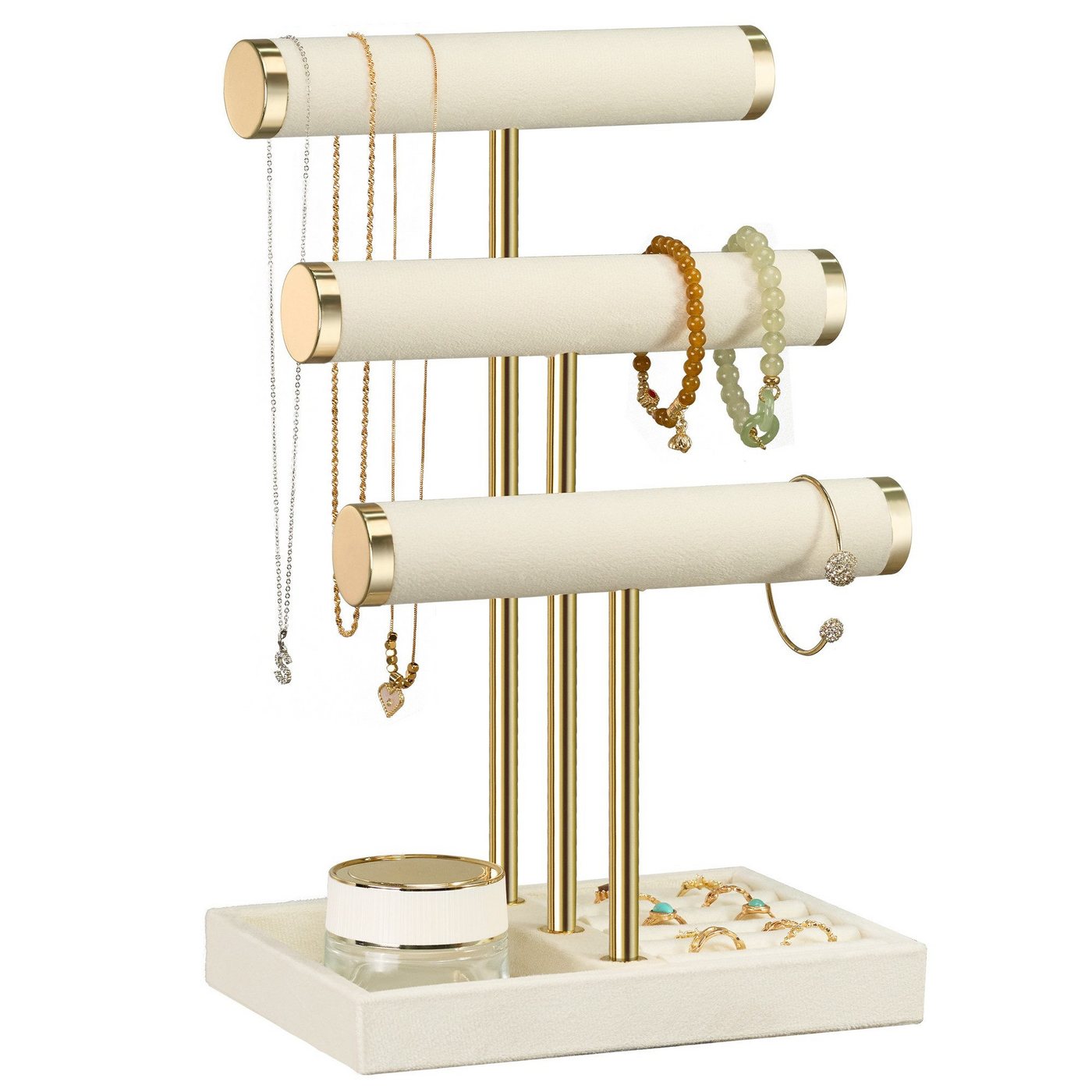 niffgaff Schmuck Etagere Schmuck-Organizer mit 3 Ebenen für Armbänder, Ketten & Ringe, Schmuckständer aus Samt mit abnehmbarem T-Träger