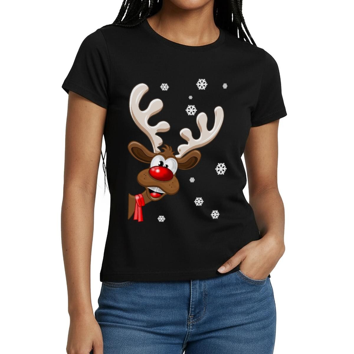 Spreadshirt T-Shirt Weihnachten Rudolph Das Rentier Geschenk Frauen T-Shirt (1-tlg)